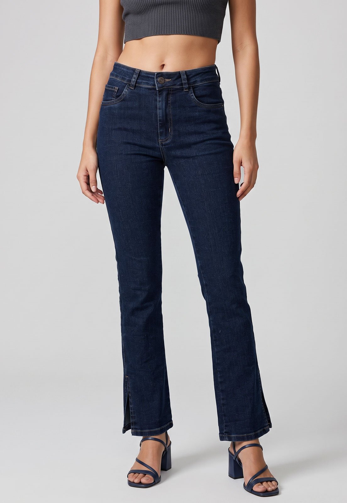 Calça Jeans Feminina Sawary Reta Azul Escuro