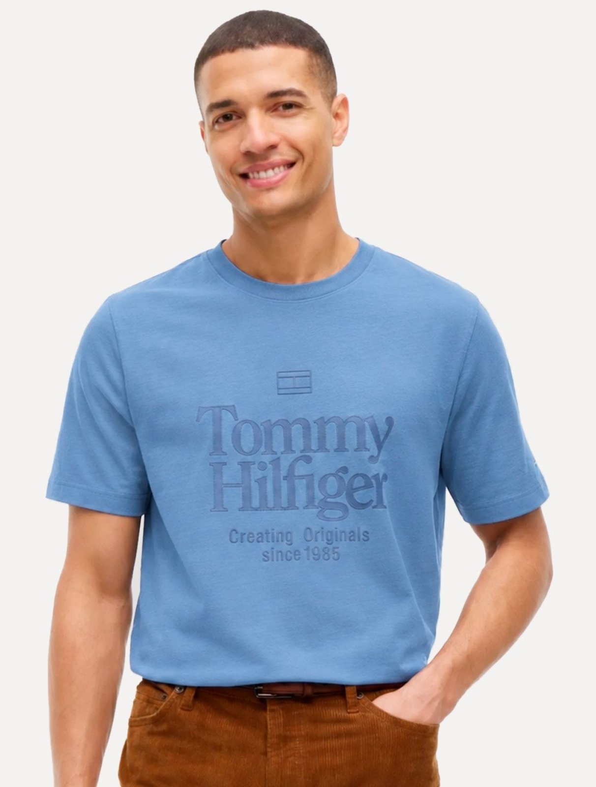 Camiseta Tommy Hilfiger Masculina Graphic Logo Washed Story Azul Claro