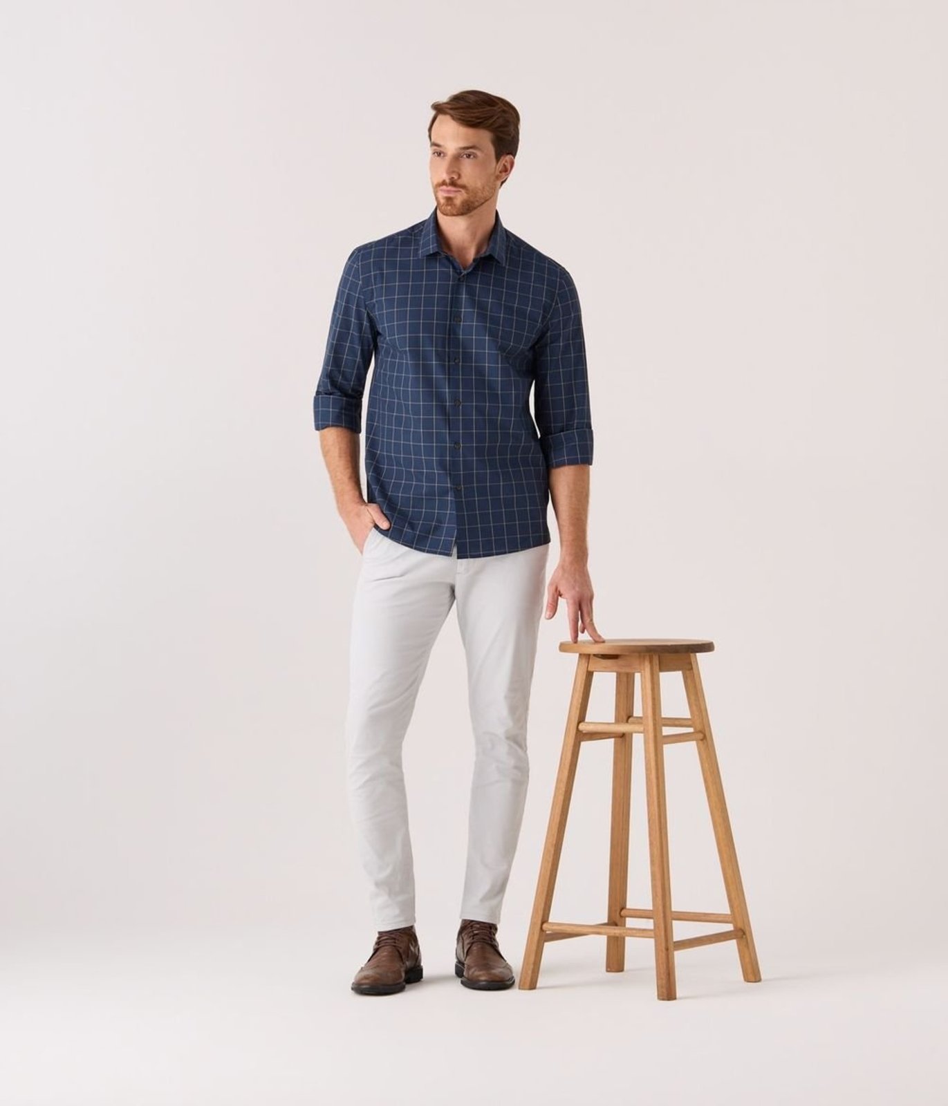 Camisa Makenji Casual Xadrez Masculina Azul Marinho