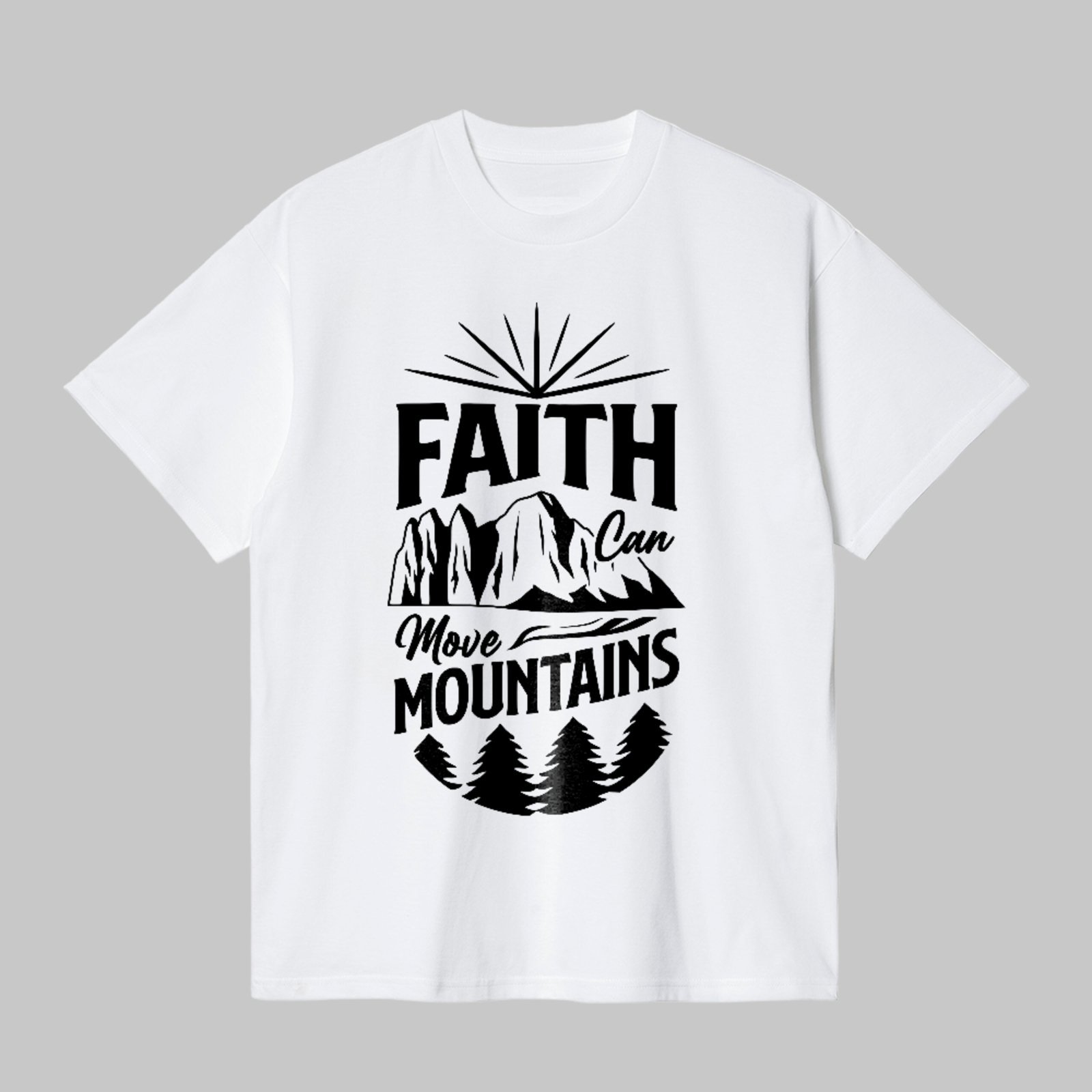 Camiseta Básica Faith Can Move Mountains Fé Cristã Style Branco