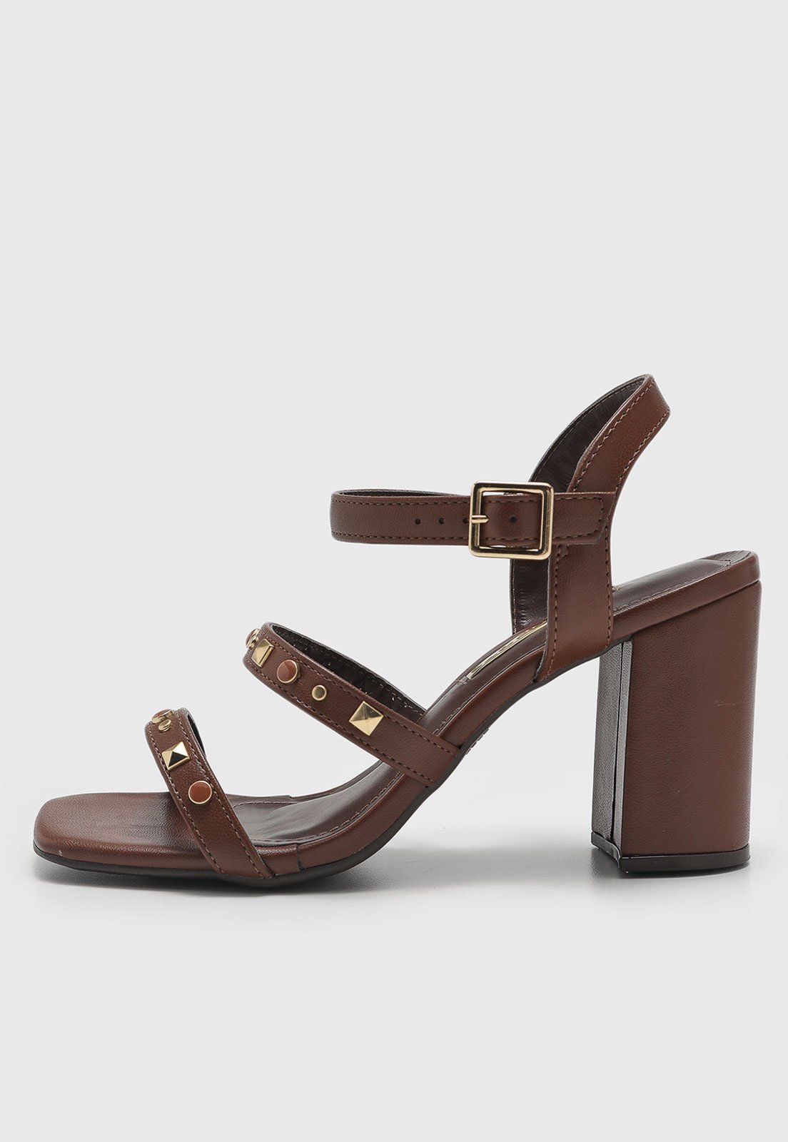 Sandália Feminina Via Marte Salto Bloco Tachas Marrom