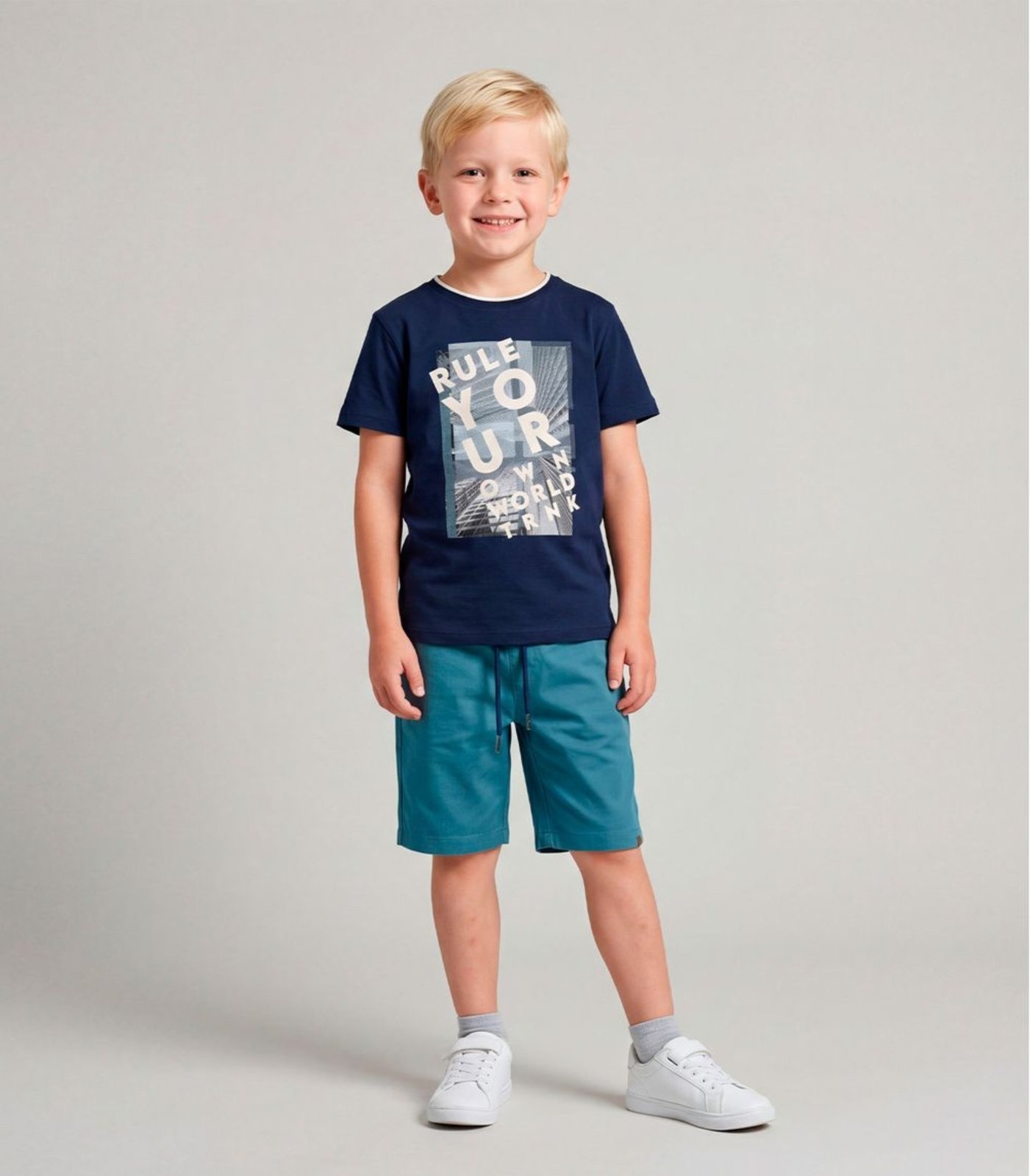 Infantil – Conjunto Masculino Camiseta com Bermuda Trick Nick Azul Marinho