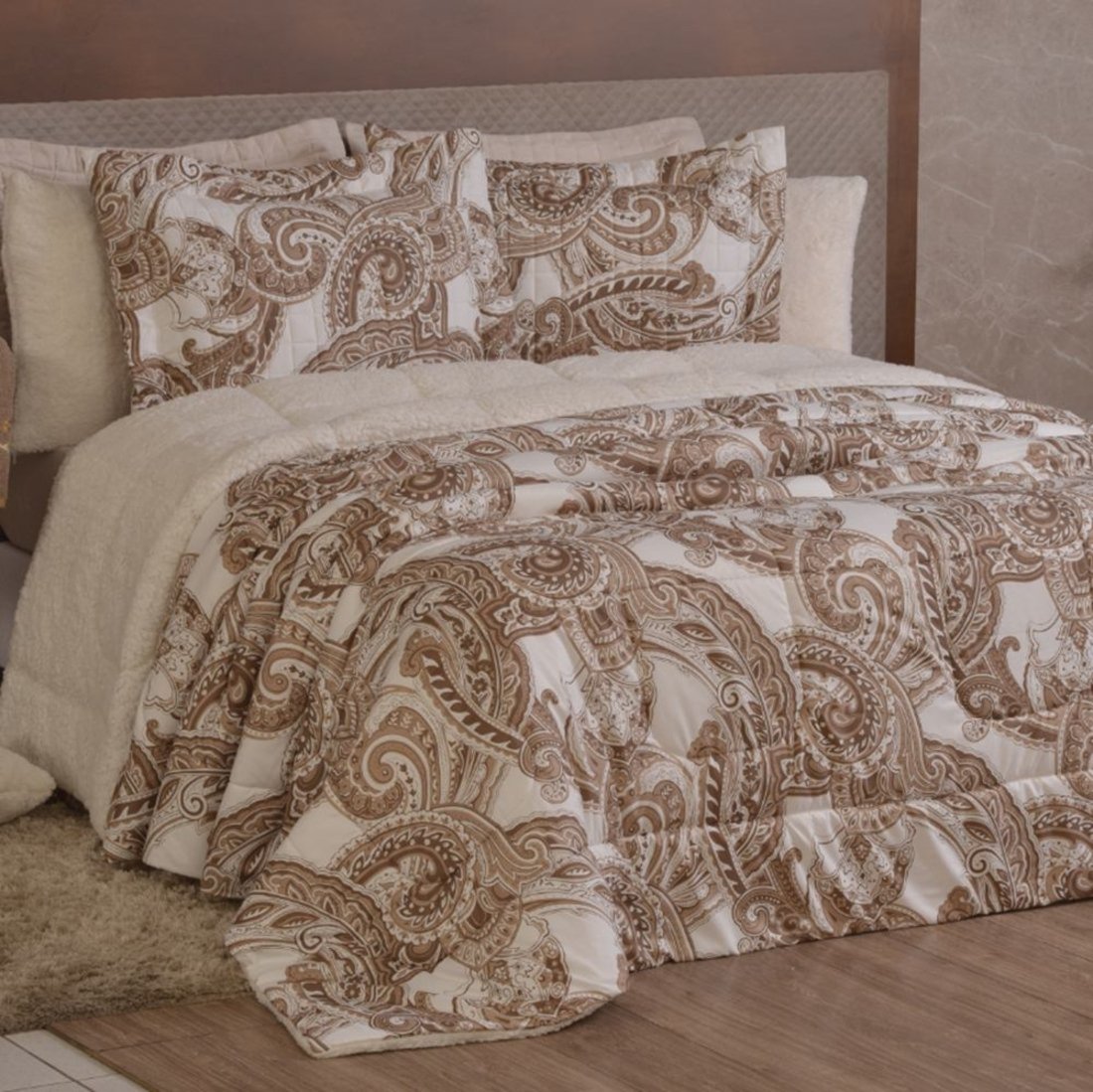 Edredom Queen Coberdrom Top Line Estampado Hipercal/Sherpa 3 Peças Malaga