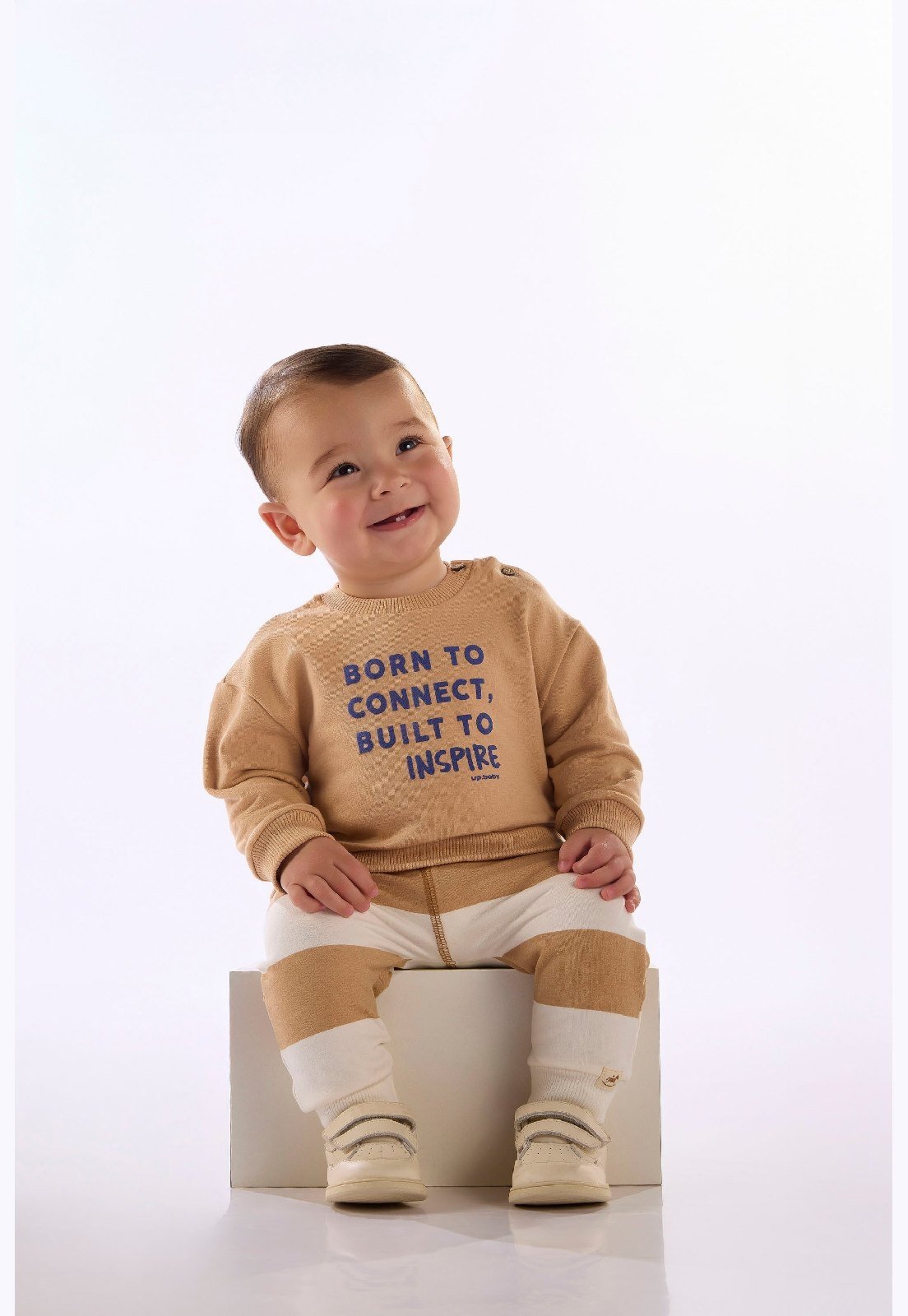 Infantil - Conjunto Blusão Calça Listrada Up Baby Bege