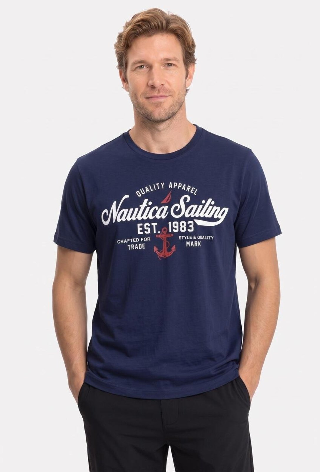Camiseta Nautica Manga Curta Estampada Nautica Azul Marinho