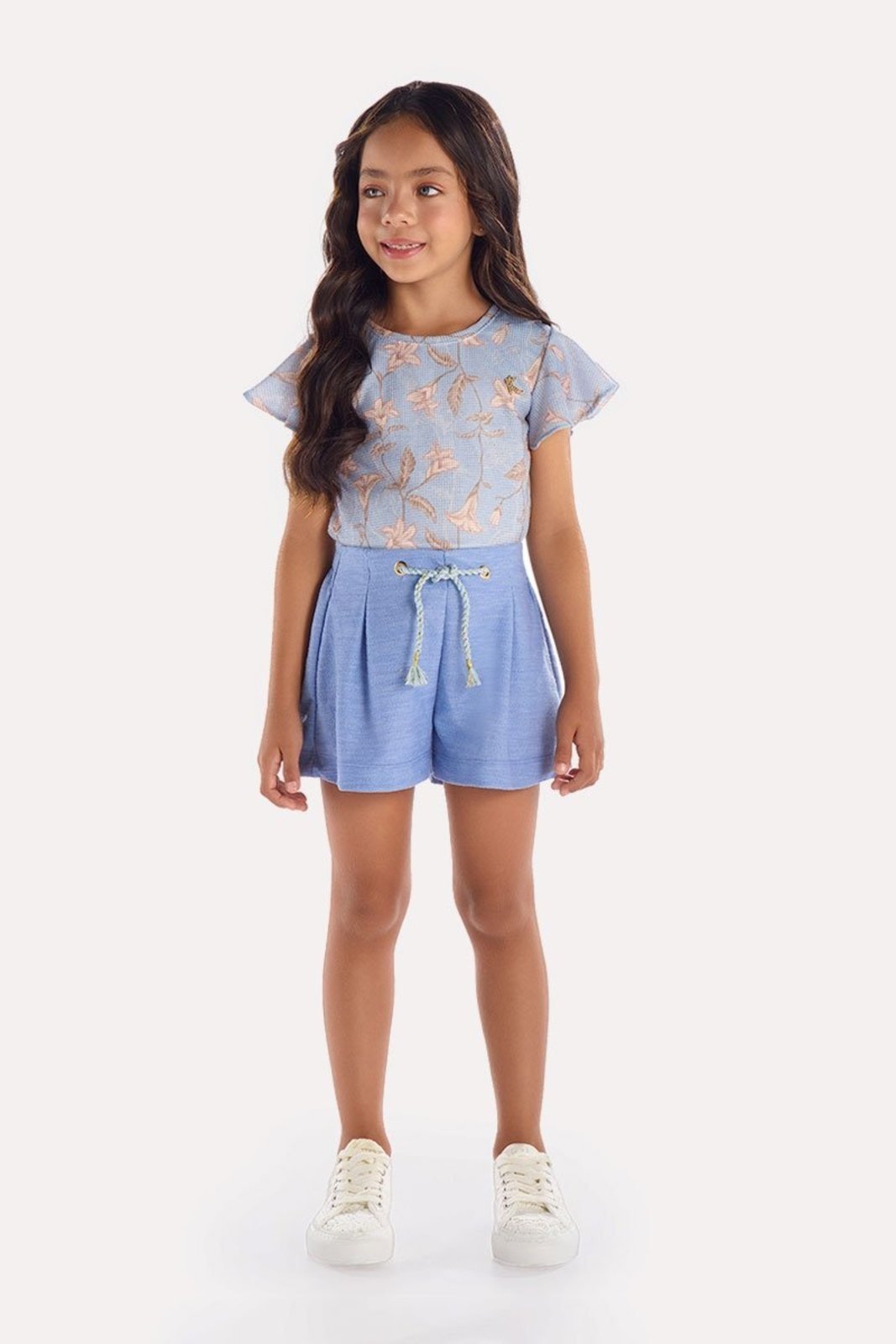 Infantil - Conjunto Blusa Azul com Brilho e Shorts Moletinho Rústico