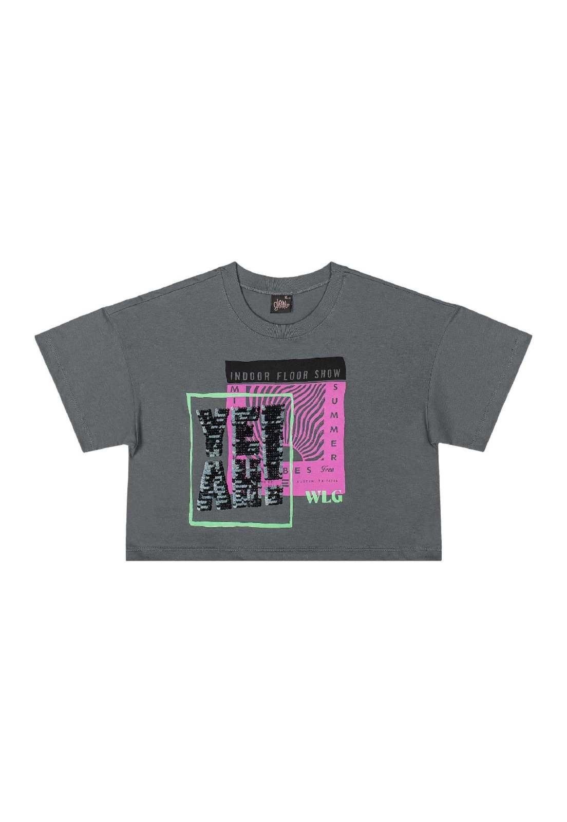 Vista 3 Infantil - Blusa Juvenil Estampada com Paetê Gloss cinza Gloss cinza
