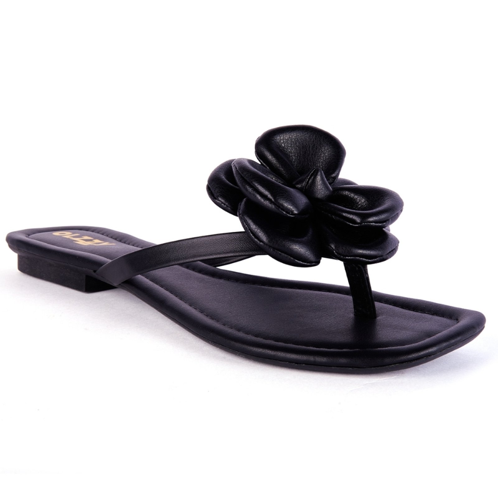 Rasteira Feminina Delicada Flor Brilho Chinelo Tiras Finas Olzzy Casual Rasteirinha Promoção Preto