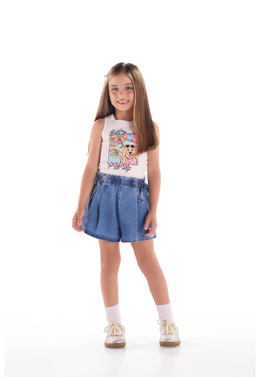 Infantil - Regata Ribana Canelada Strass Quimby Branco