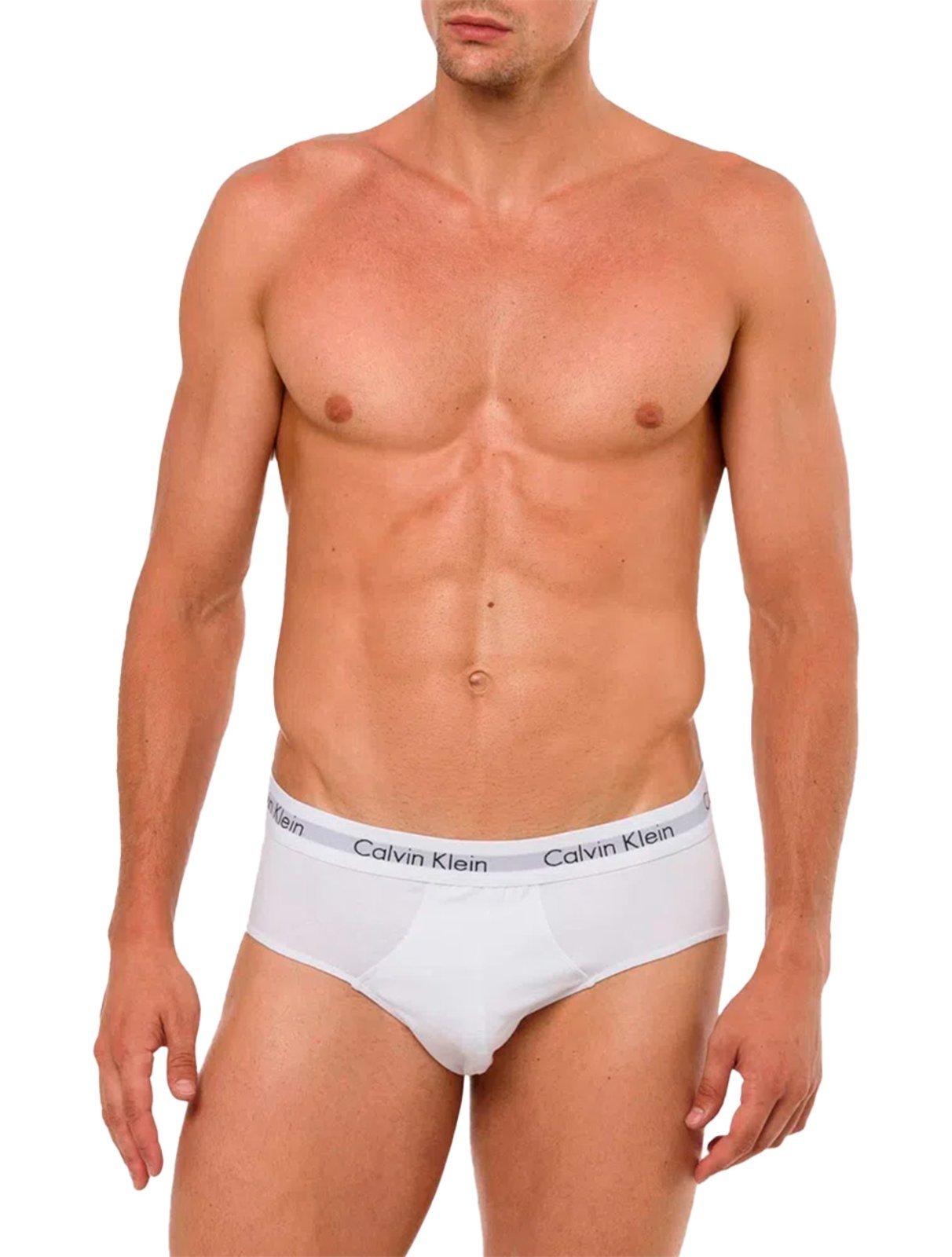 Vista 3 Cueca Calvin Klein Brief Cotton Stretch Classic Branca Pack 3UN branco Calvin Klein branco