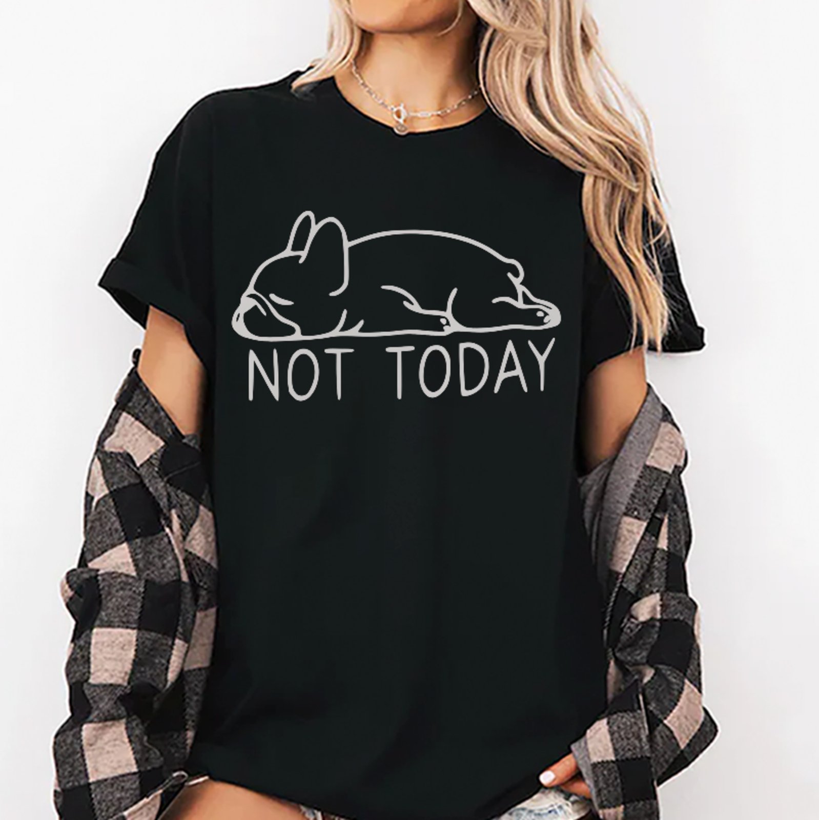 Camiseta Oversized Bulldog Not Today Funny Unissex Preto