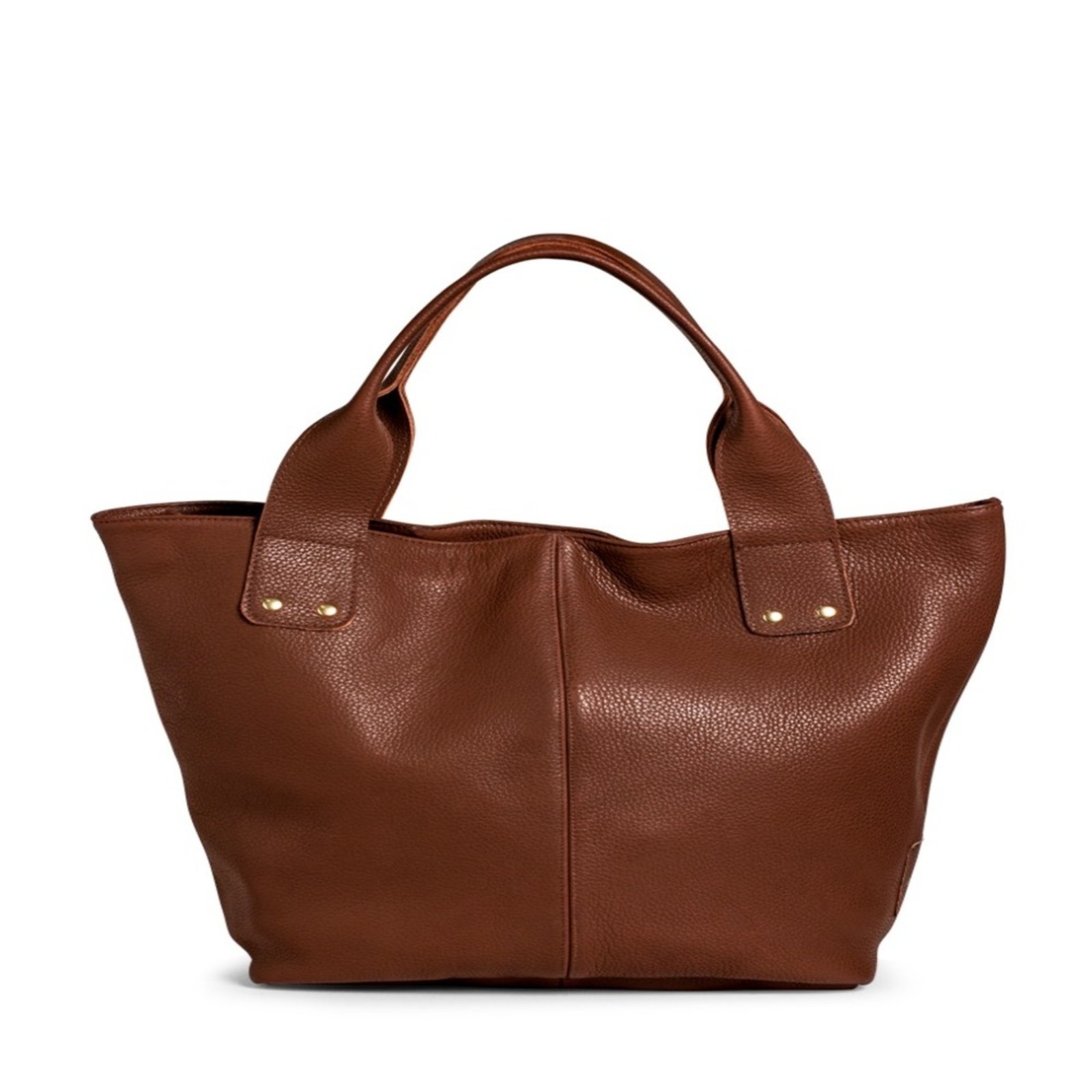 Bolsa Grande Feminina Couro Legítimo Alça de Ombro Sacola Fechamento Botão Cor Marrom