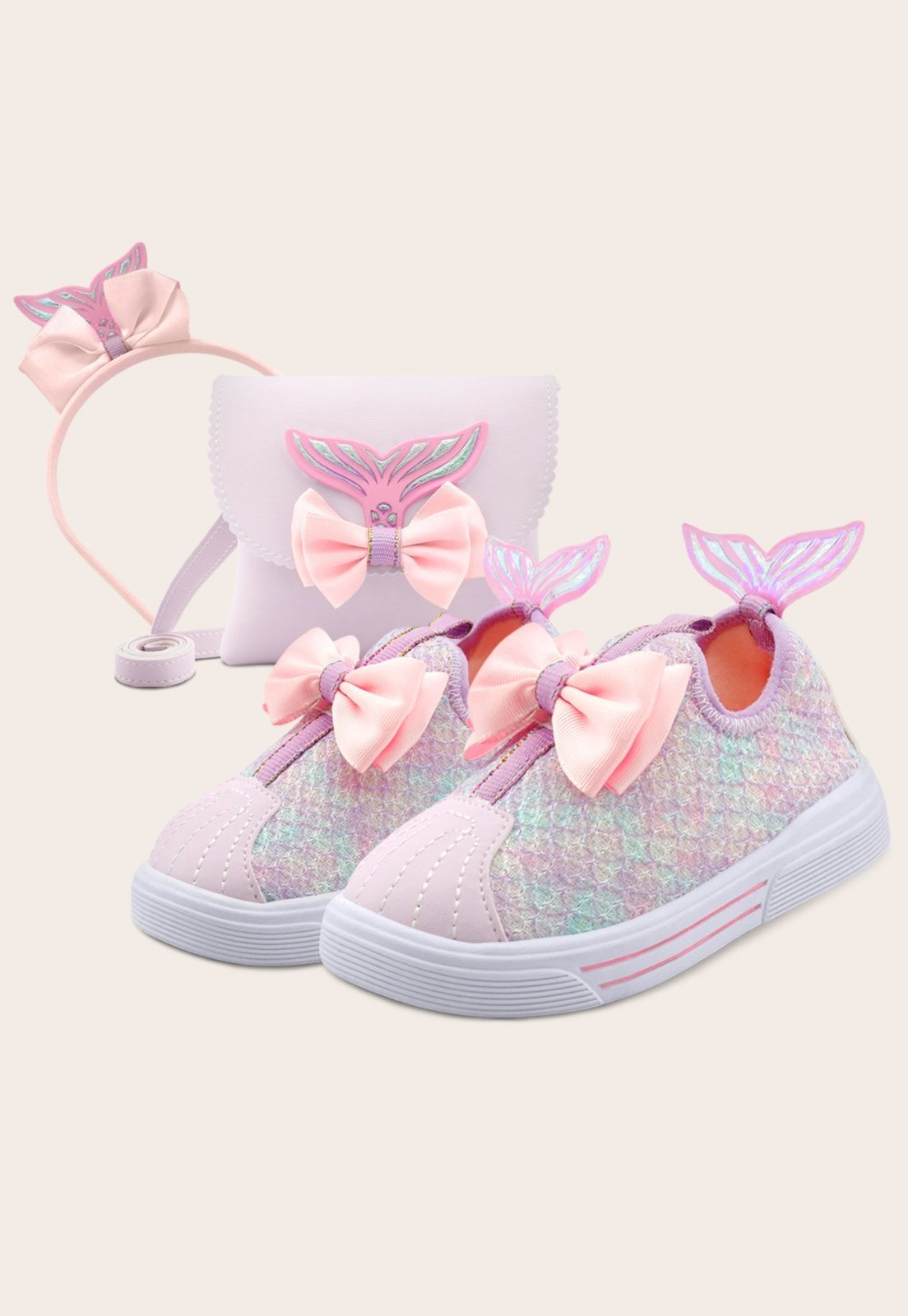 Infantil – Kit Tênis Menina Sereia Calce Fácil Com Bolsa E Tiara Laço Mzkid