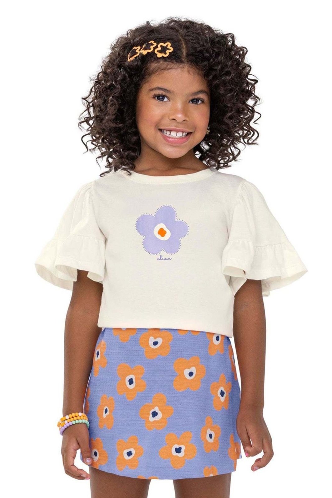 Infantil - Conjunto Menina Floral Puff Elian Bege