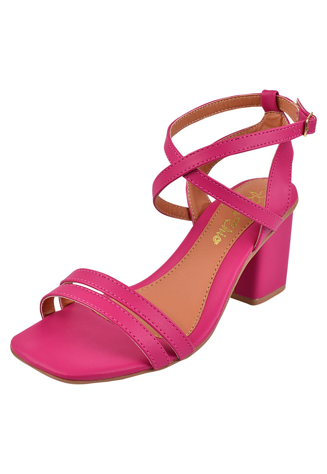 Sandália Salto Grosso Rosa Chic Calçados Salto Baixo 5 cm Bloco Pink