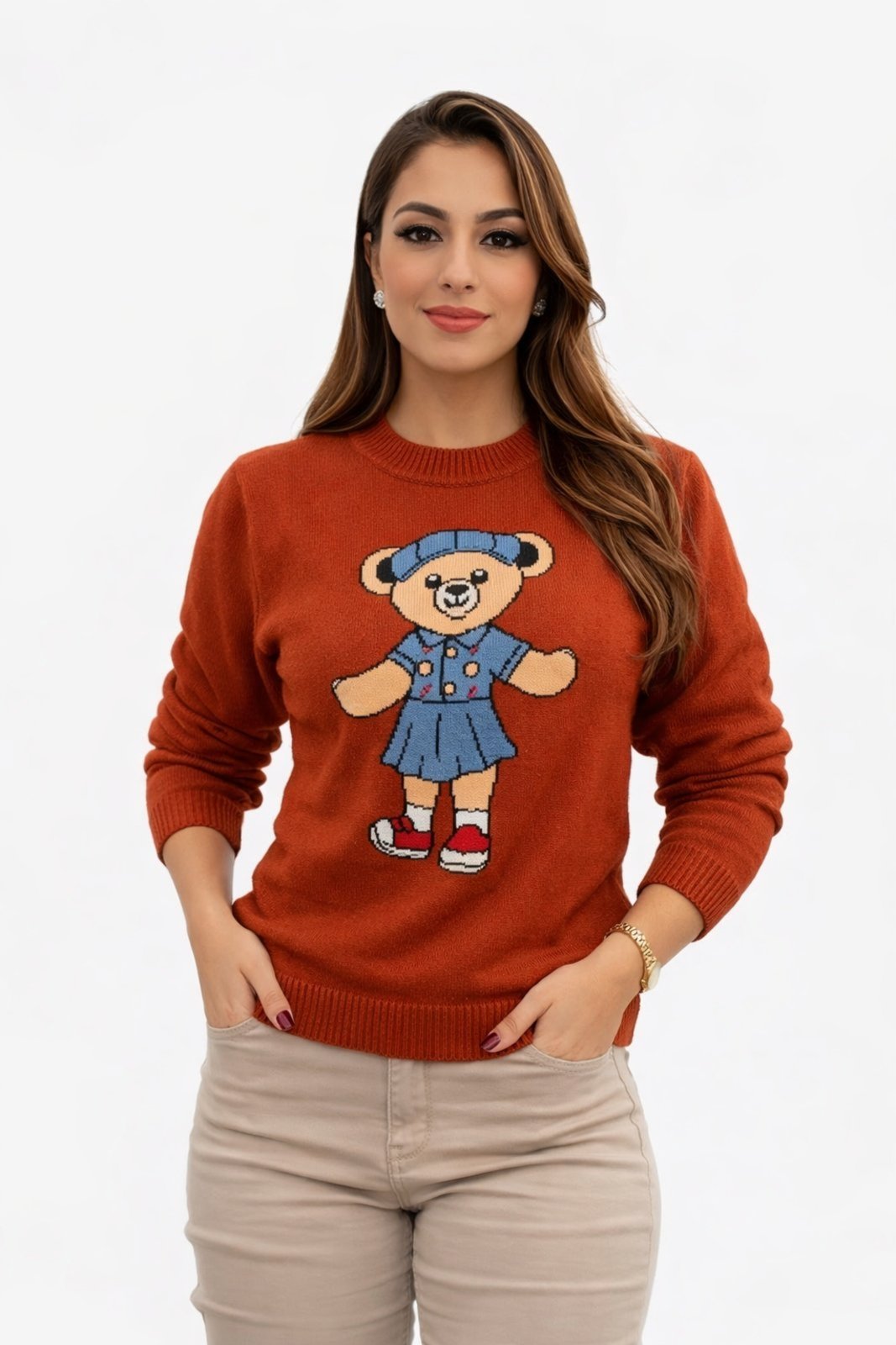 Suéter Tricôt D Bell Outlet Fashion Urso Terracota
