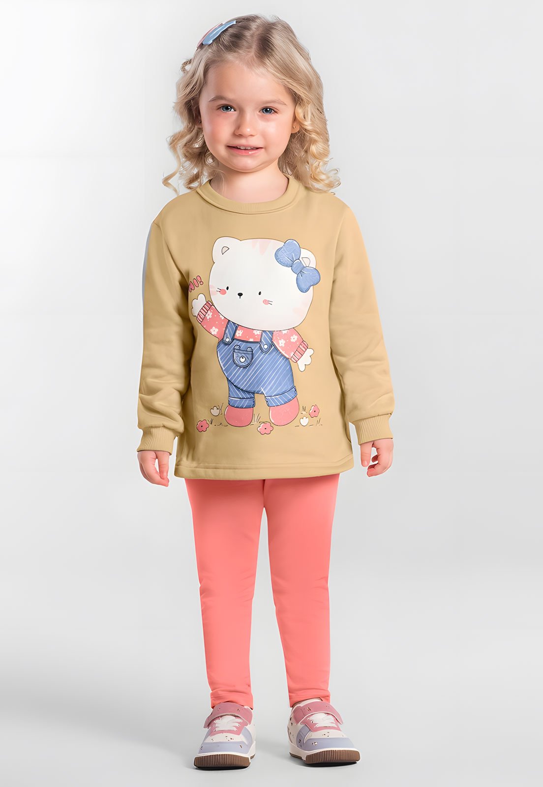 Conjunto Brandili Gatinho Estampado Bege