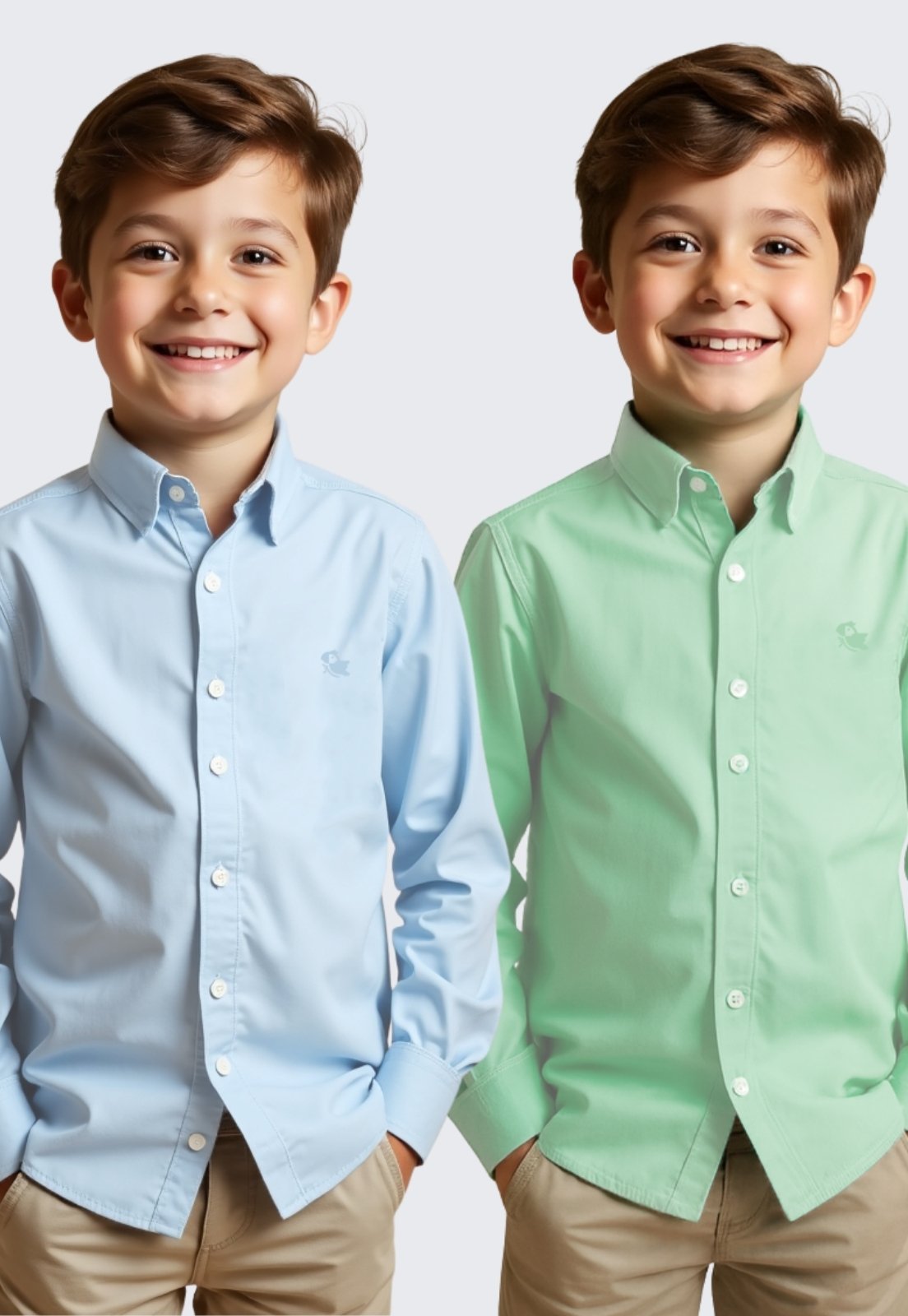 Vista 2 Infantil - Kit 2 Camisa Social Masculina Daze Modas e Verde Água branco/verde verde Daze Modas branco/verde verde