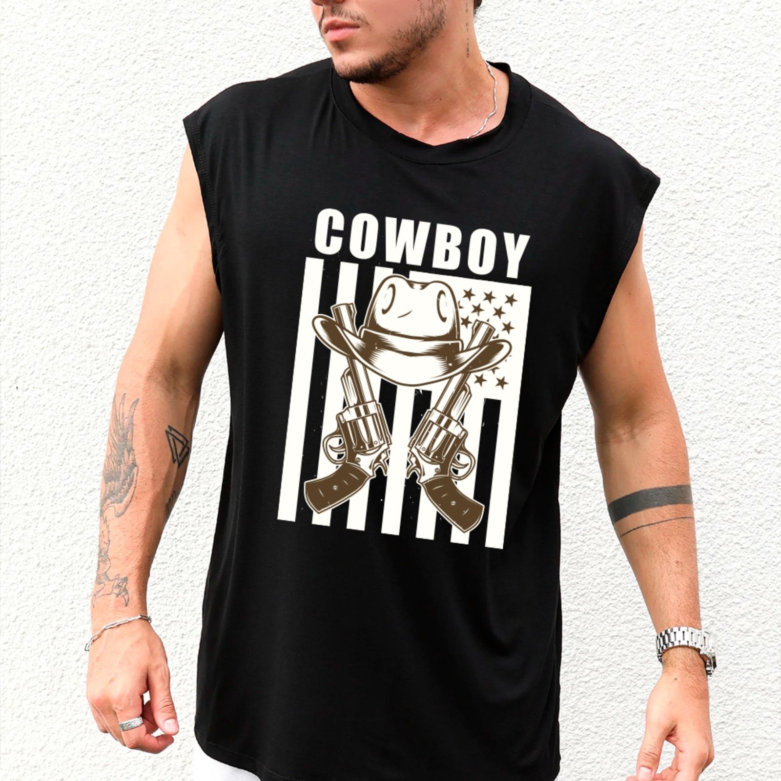 Camiseta Regata Machão Country Cowboy Estilo Autêntico Western Wear Masculina Preto