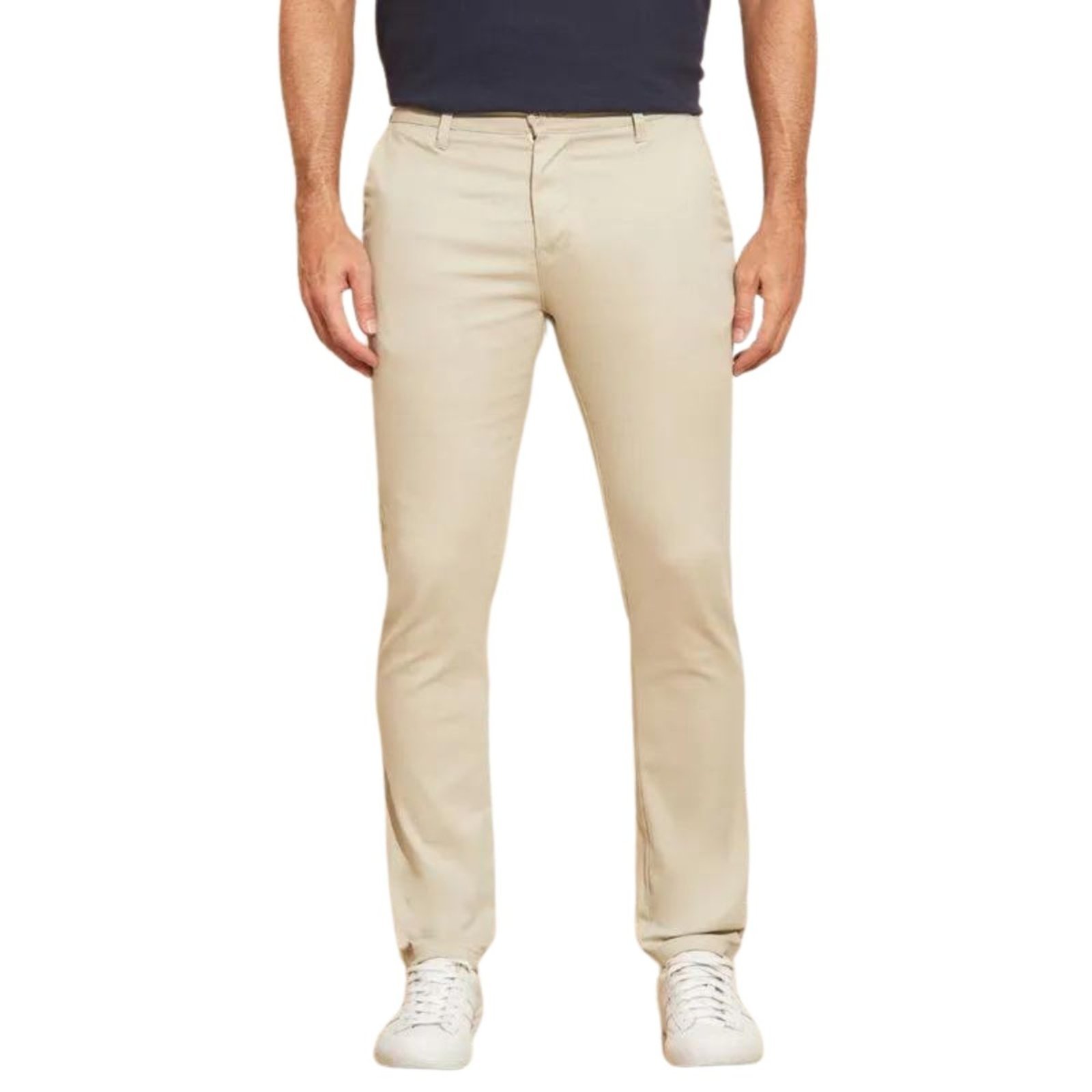 Vista 3 Kit 2 Calças FMF de Sarja Chino Com Bolso Traseiro Embutido Alfaiataria Skinny Preto e Areia multicolorido FMF multicolorido