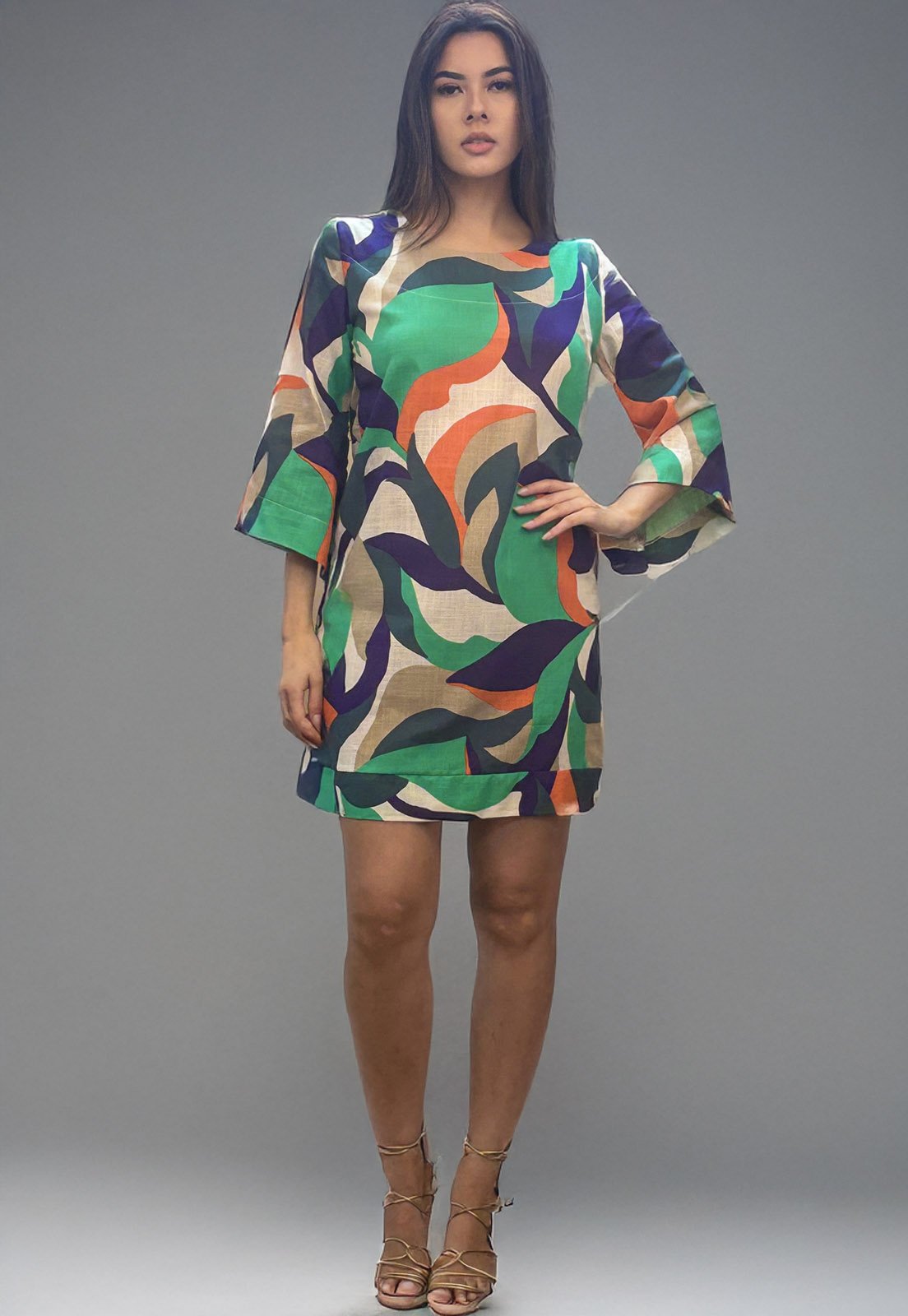 Vestido Amazonia Curto Vital Viscose Manga Ampla Balli Brisa do Mar