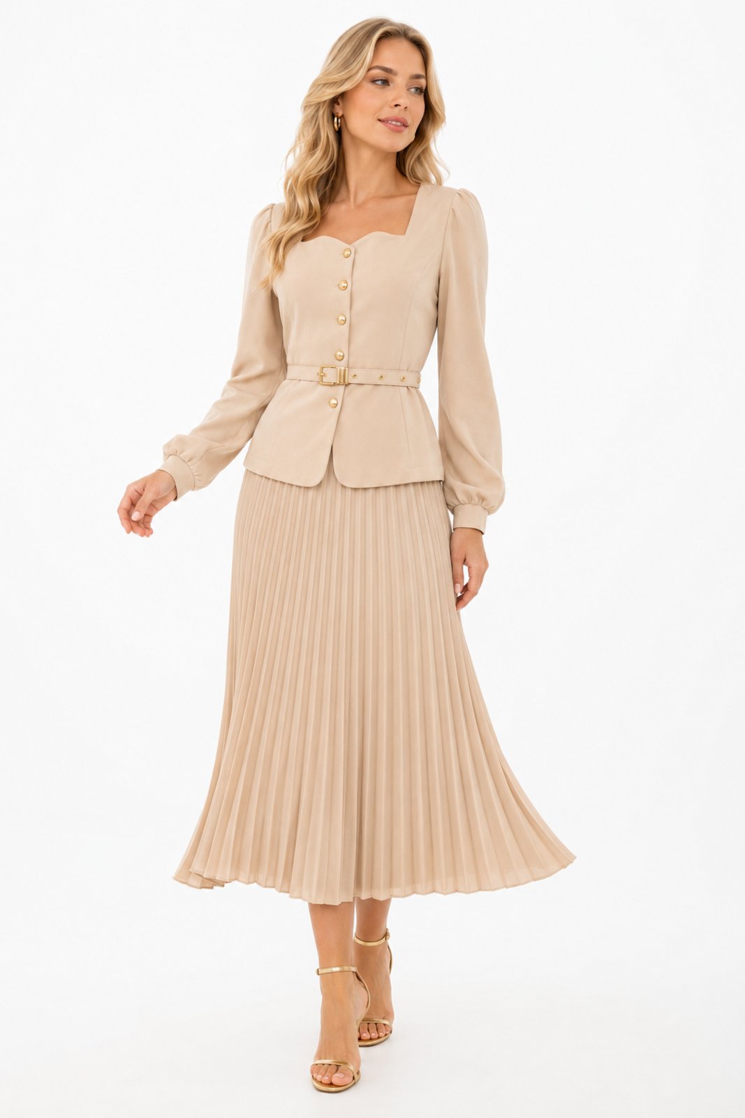 Conjunto D Bell Outlet Fashion Alfaiataria Bege