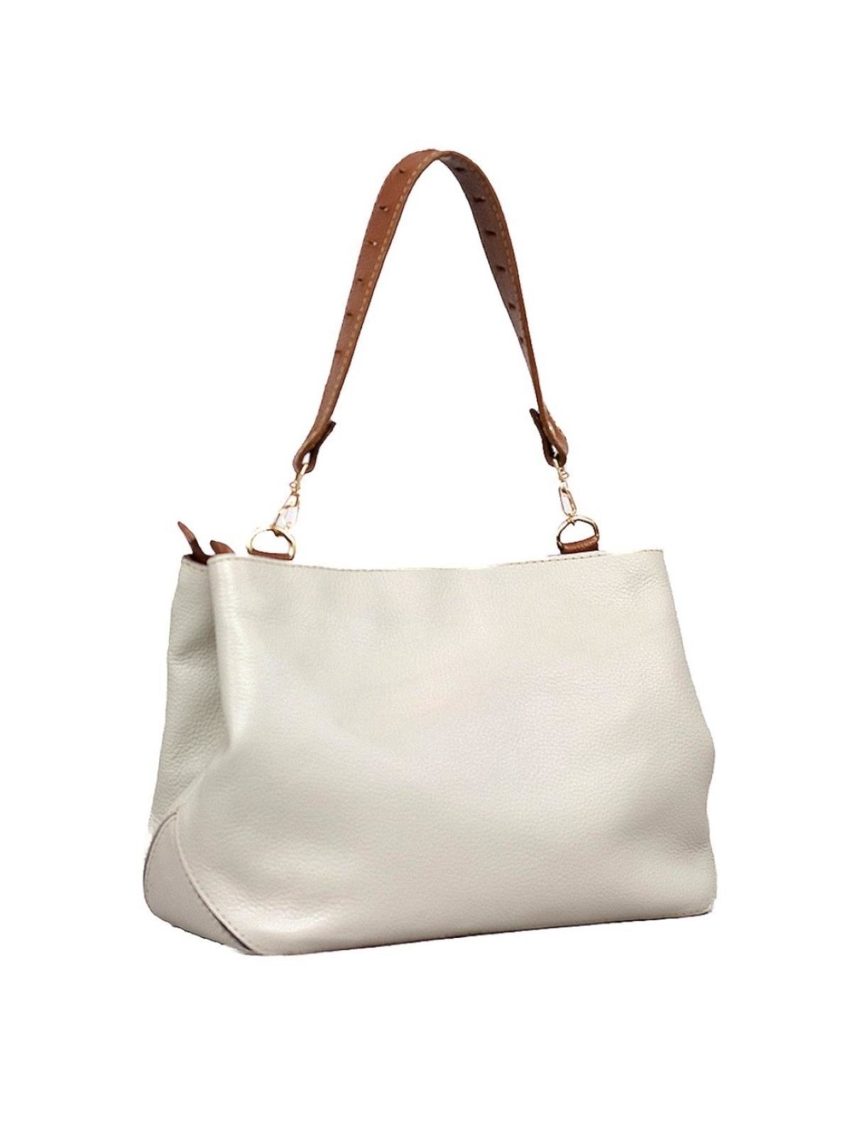 Bolsa SN Couros Mikonos Marfim/Caramelo