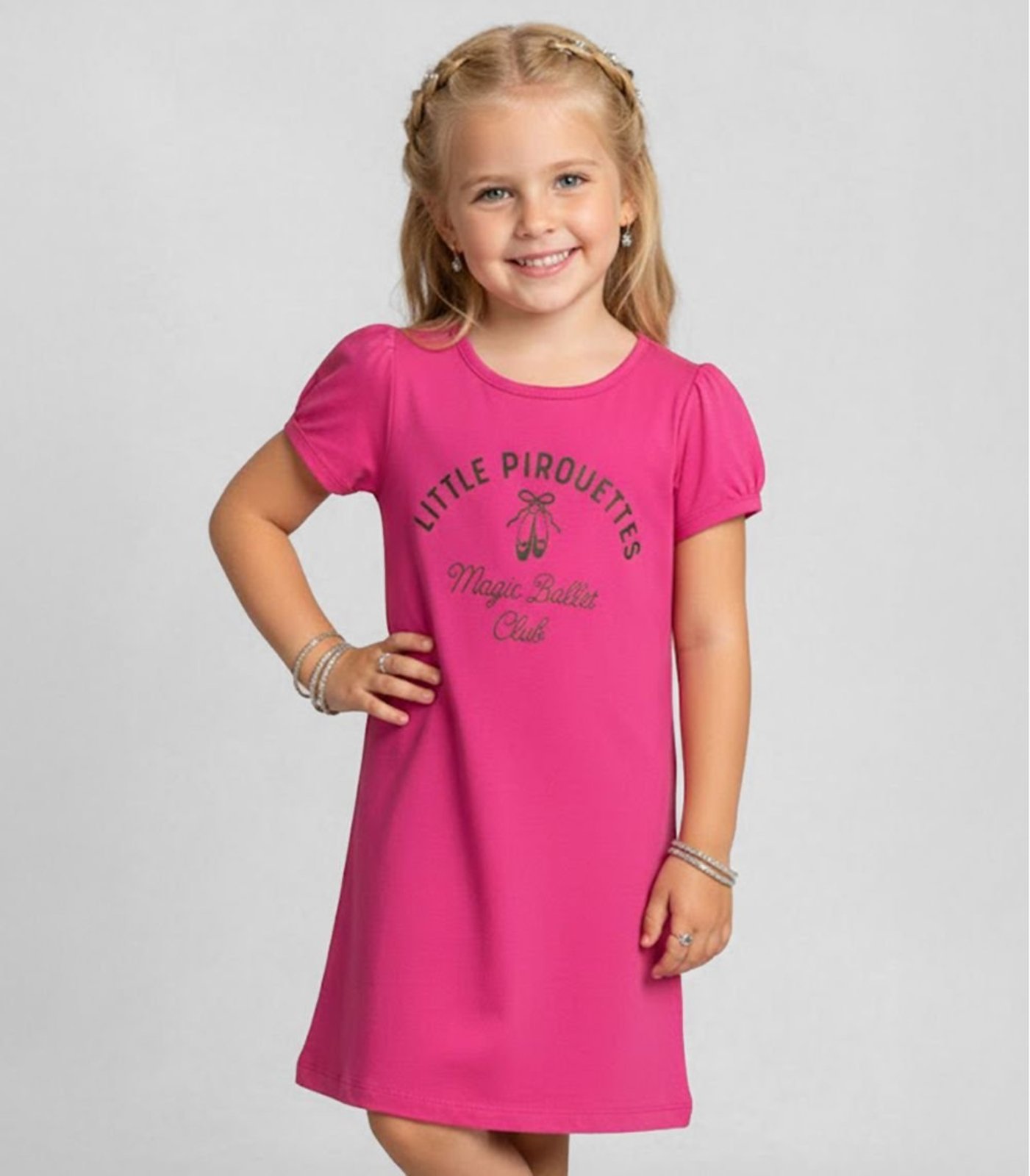 Infantil - Vestido Manga Curta Estampado Select Rosa