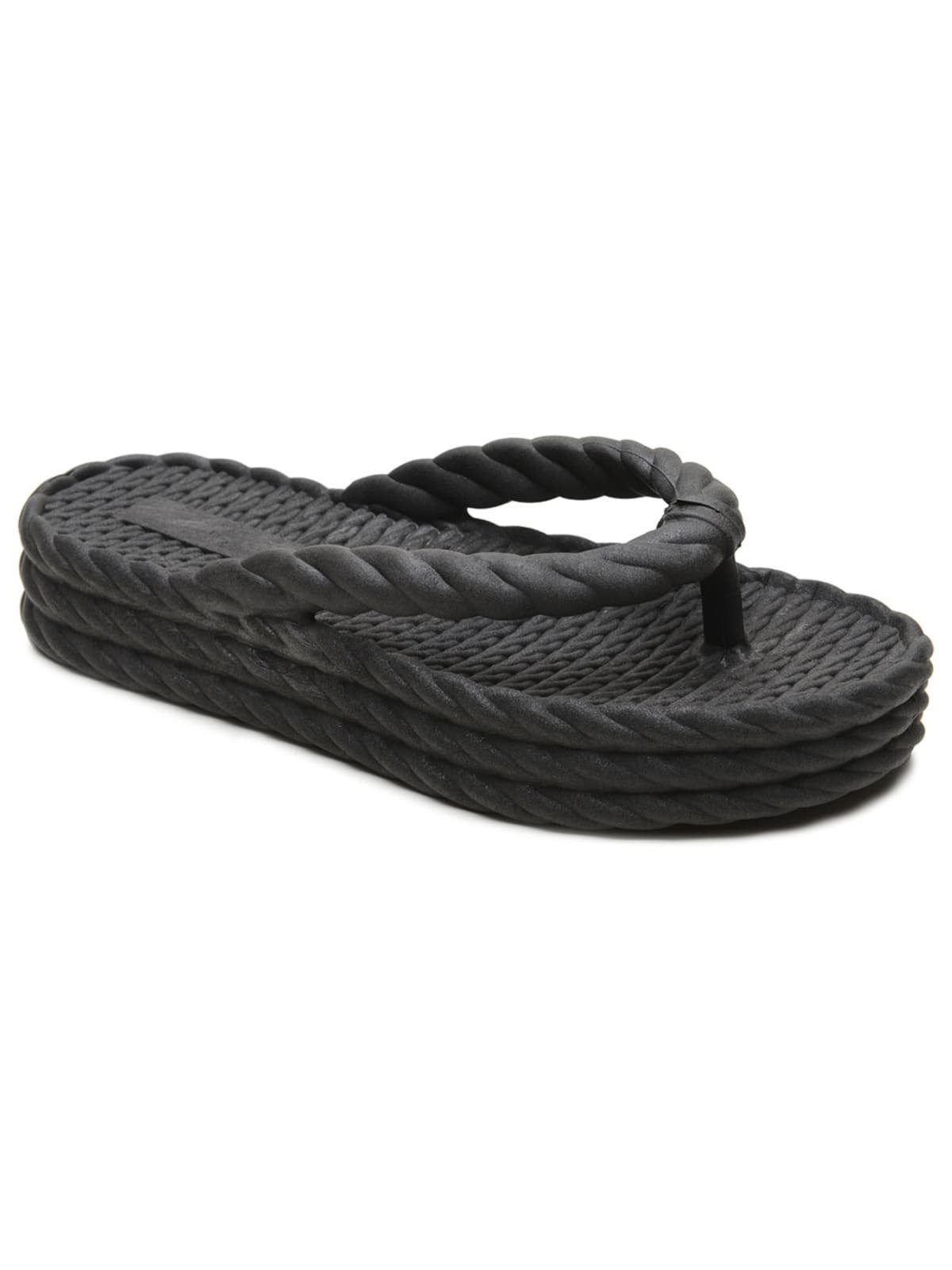 Chinelo de Dedo Feminino Tira Trançada Plataforma Leve Preto
