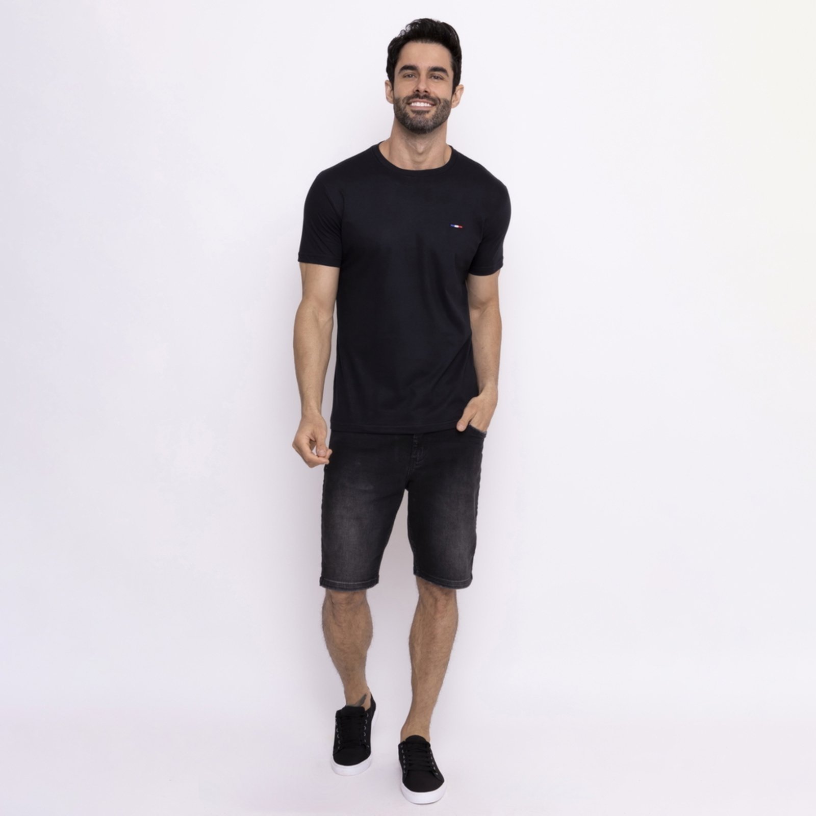 Vista 3 Camisetas FMF Básicas Masculina Industrie em Algodão Premium no Estilo Tommy Bordado França Preto cinza FMF cinza