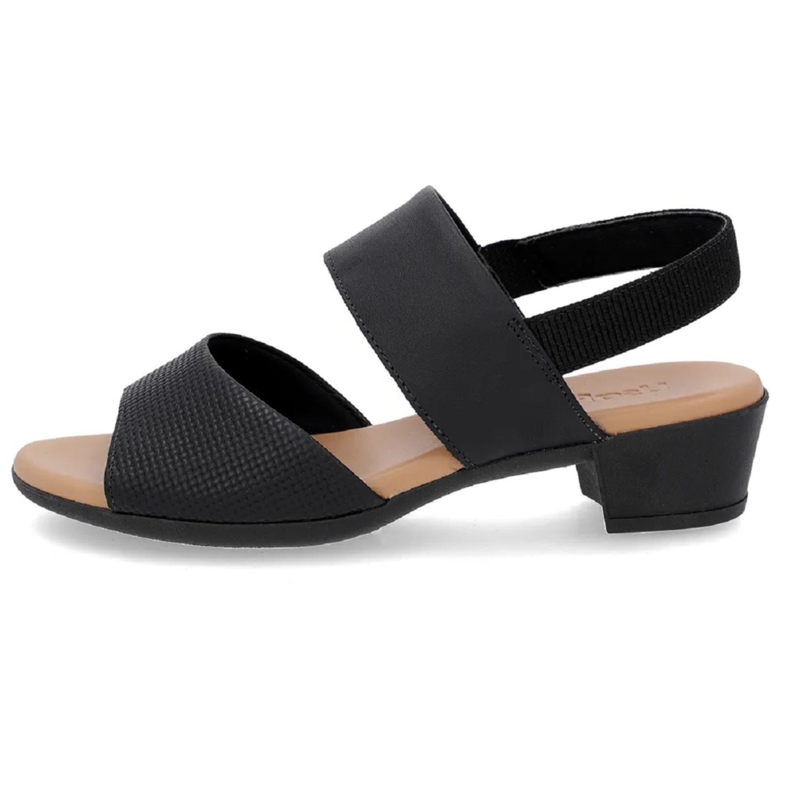 Sandália Usaflex Salto Bloco 4cm Couro Elástico no Calcanhar Preto