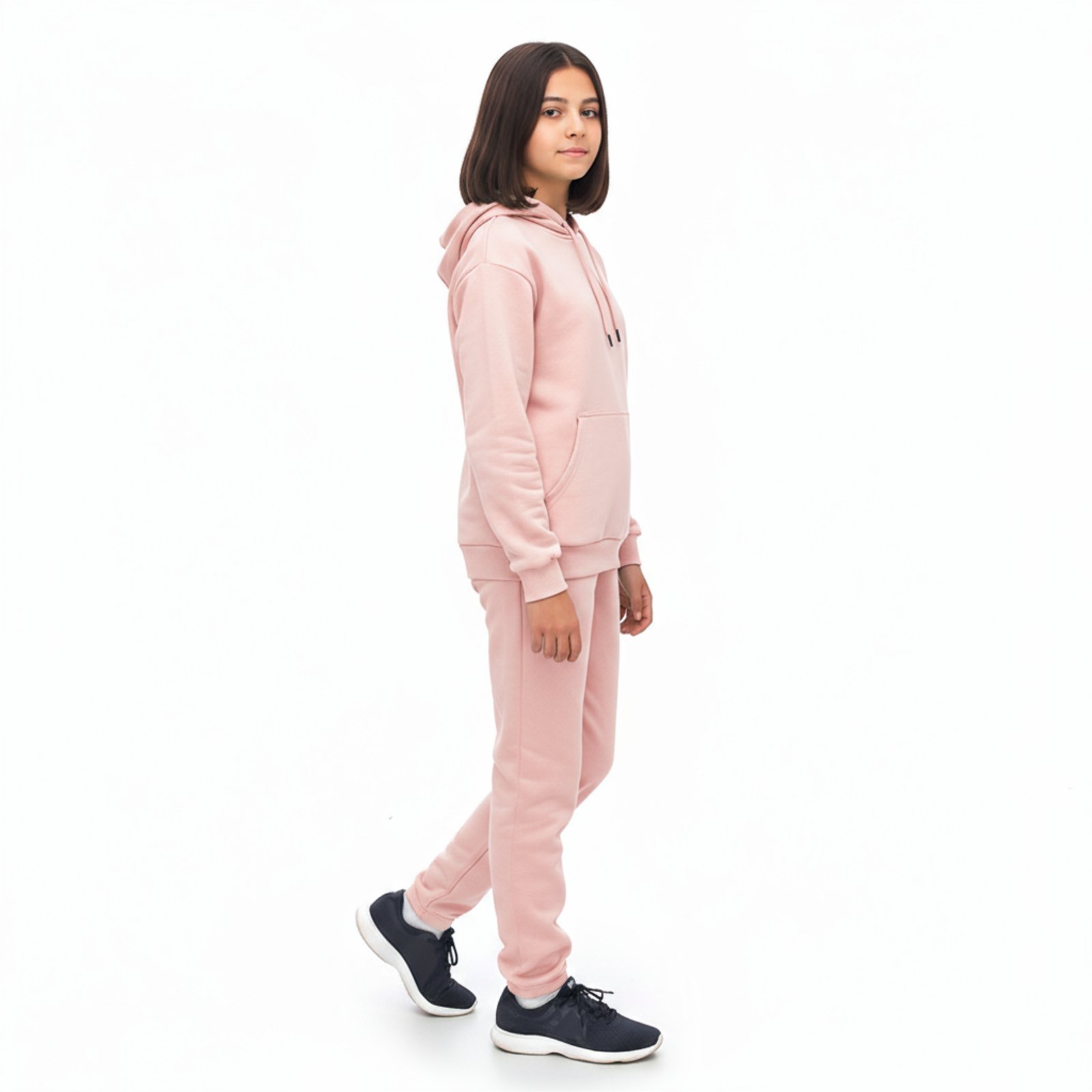 Infantil - Conjunto Em Moletom Blusa Canguru e Capuz E Calça Estilo Jogger Juvenil Rosa Aliarthe