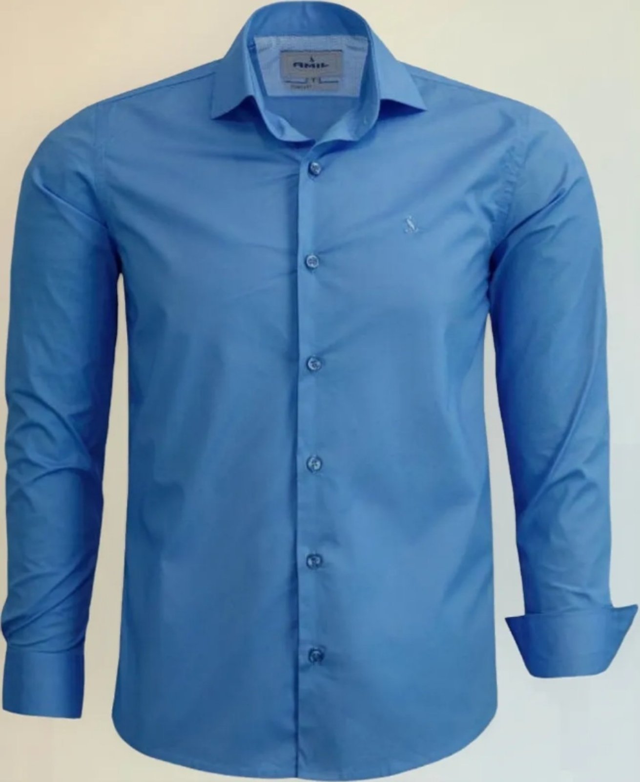 Camisa Social Amil Comfort Lorien Algodão Com Elastano Manga Longa Luxo Azul médio
