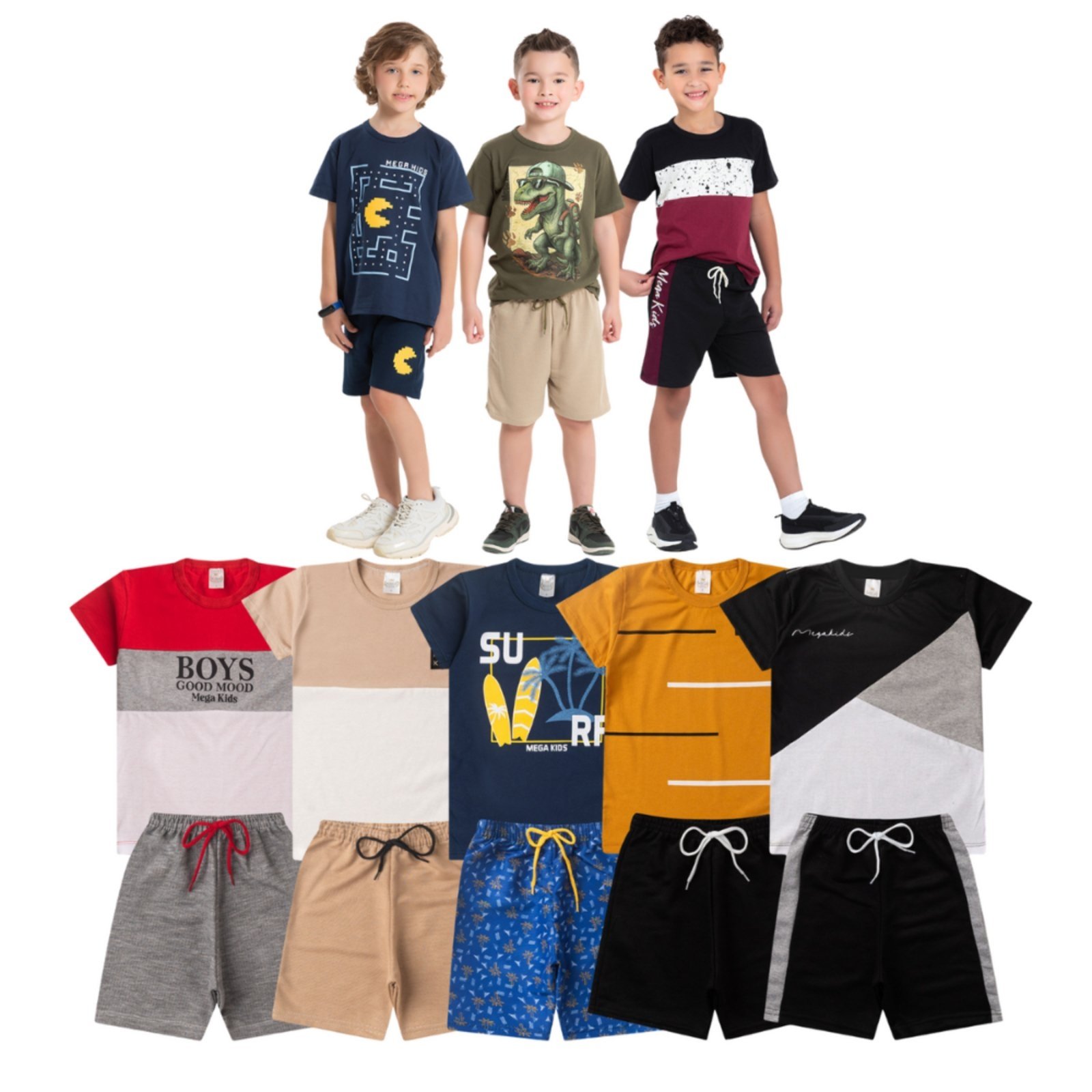 Vista 2 Infantil - Kit Conjunto Verão Menino Com 4 Conjuntos Sortidos Mega Kids unico Mega Kids unico