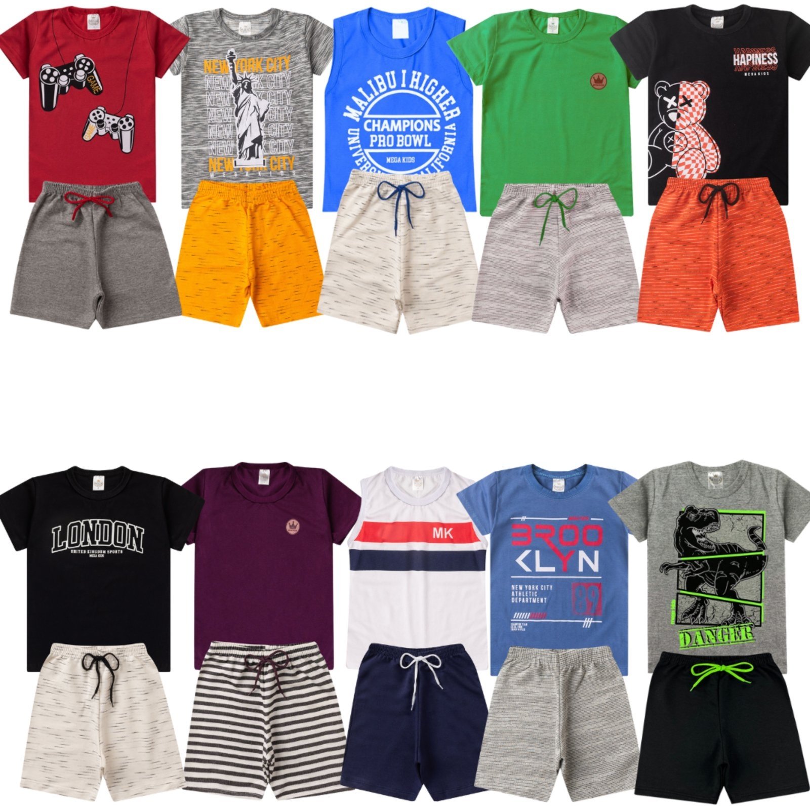 Vista 3 Infantil - Kit Conjunto Verão Menino Com 4 Conjuntos Sortidos Mega Kids unico Mega Kids unico