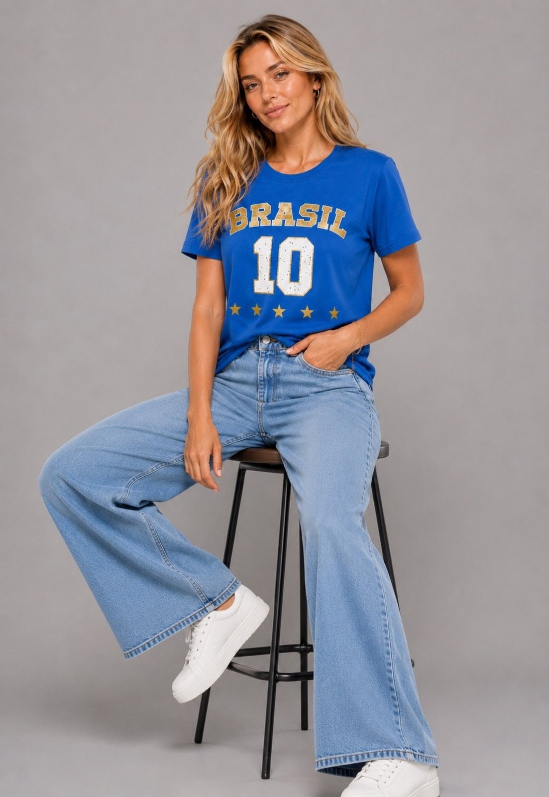 Blusa Brasil 10 Malha Comfy Manga Curta Salvatore Azul