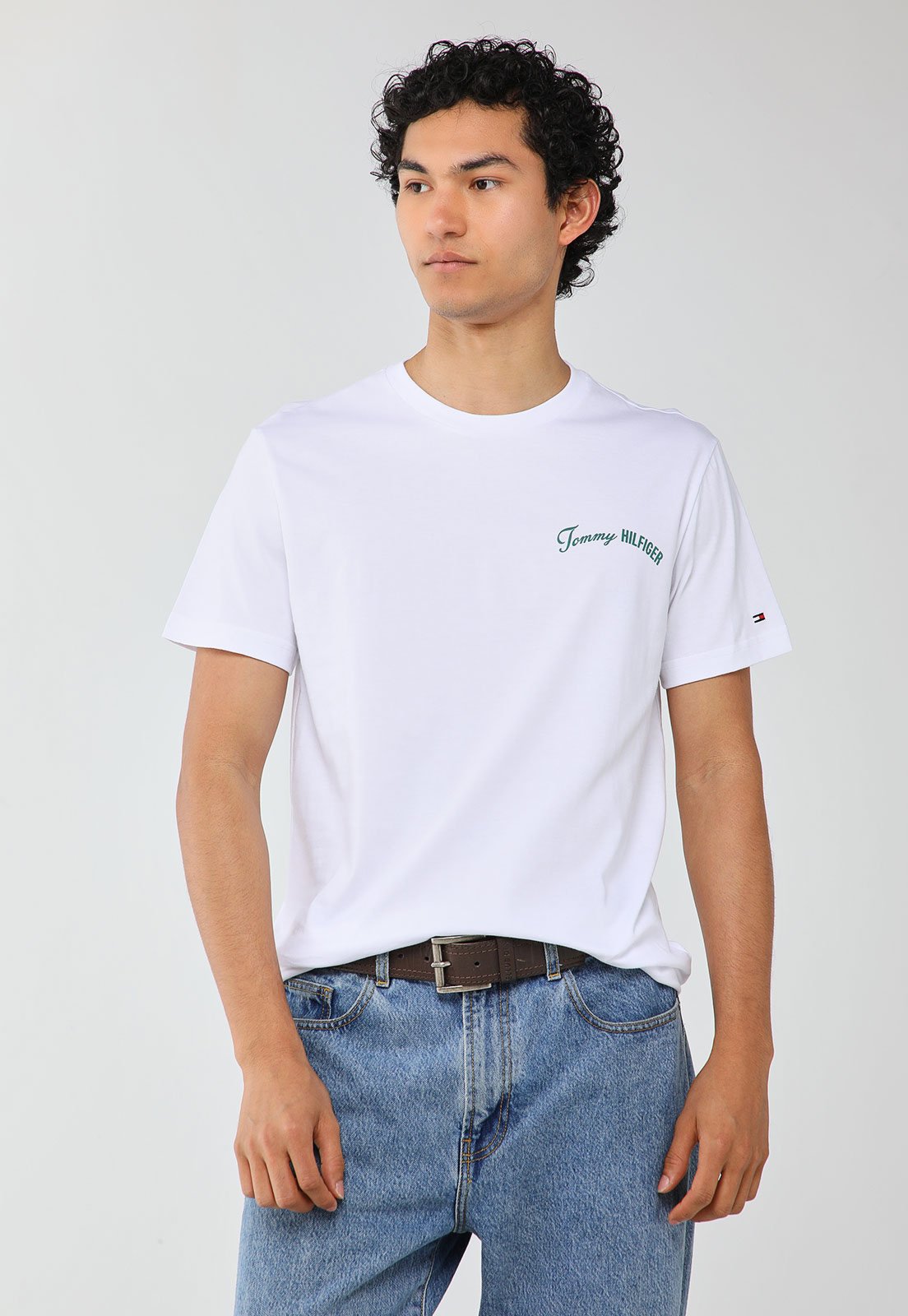 Camiseta Masculina Tommy Hilfiger Logo Verde Branca