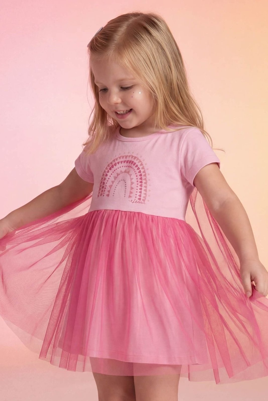 Vista 2 Infantil - Vestido Menina Fantasia Com Asas Elian Elian rosa