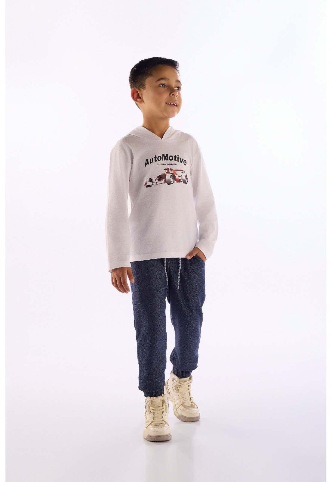 Infantil - Conjunto Camiseta Capuz Calça Quimby Branco