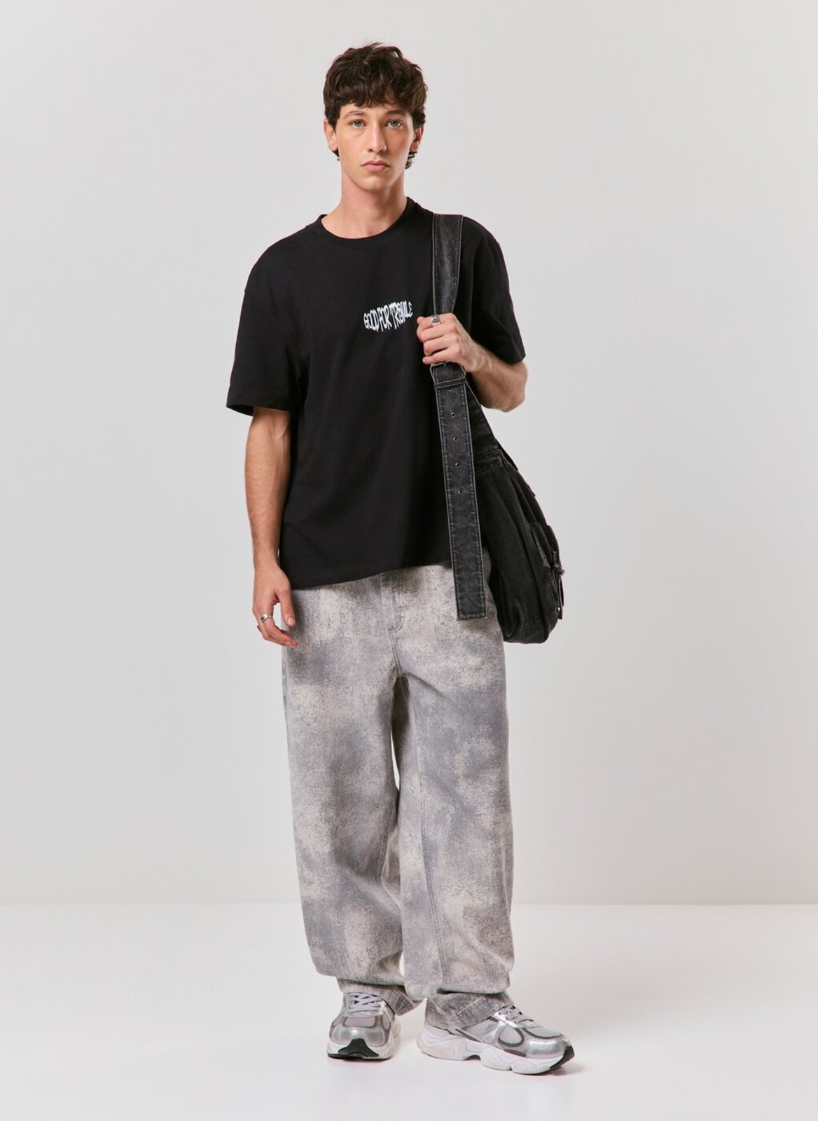 Calça Sarja Baggy Estampa Concreto