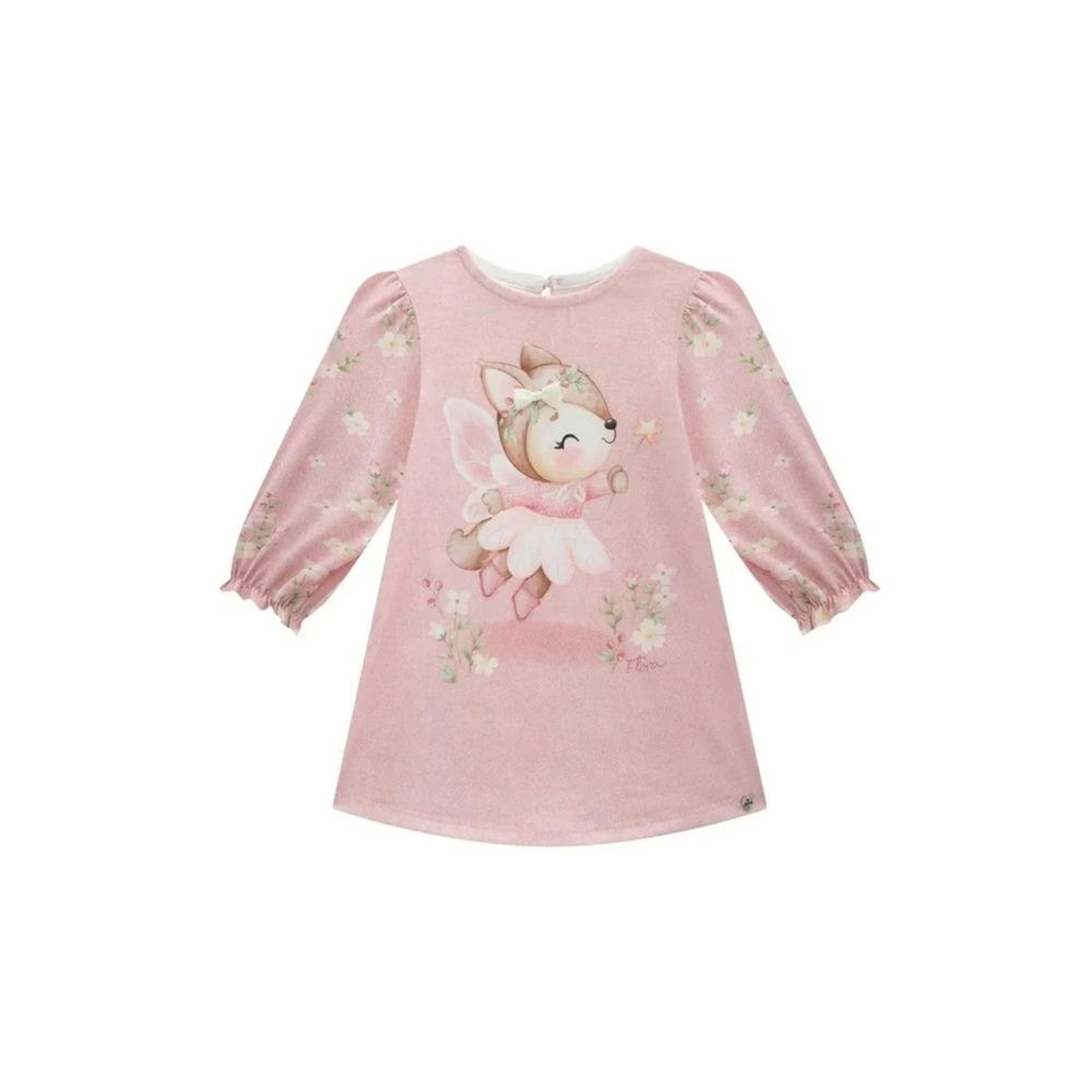 Infantil - Vestido Estampado Raposa Fada Infanti 1 Rosa