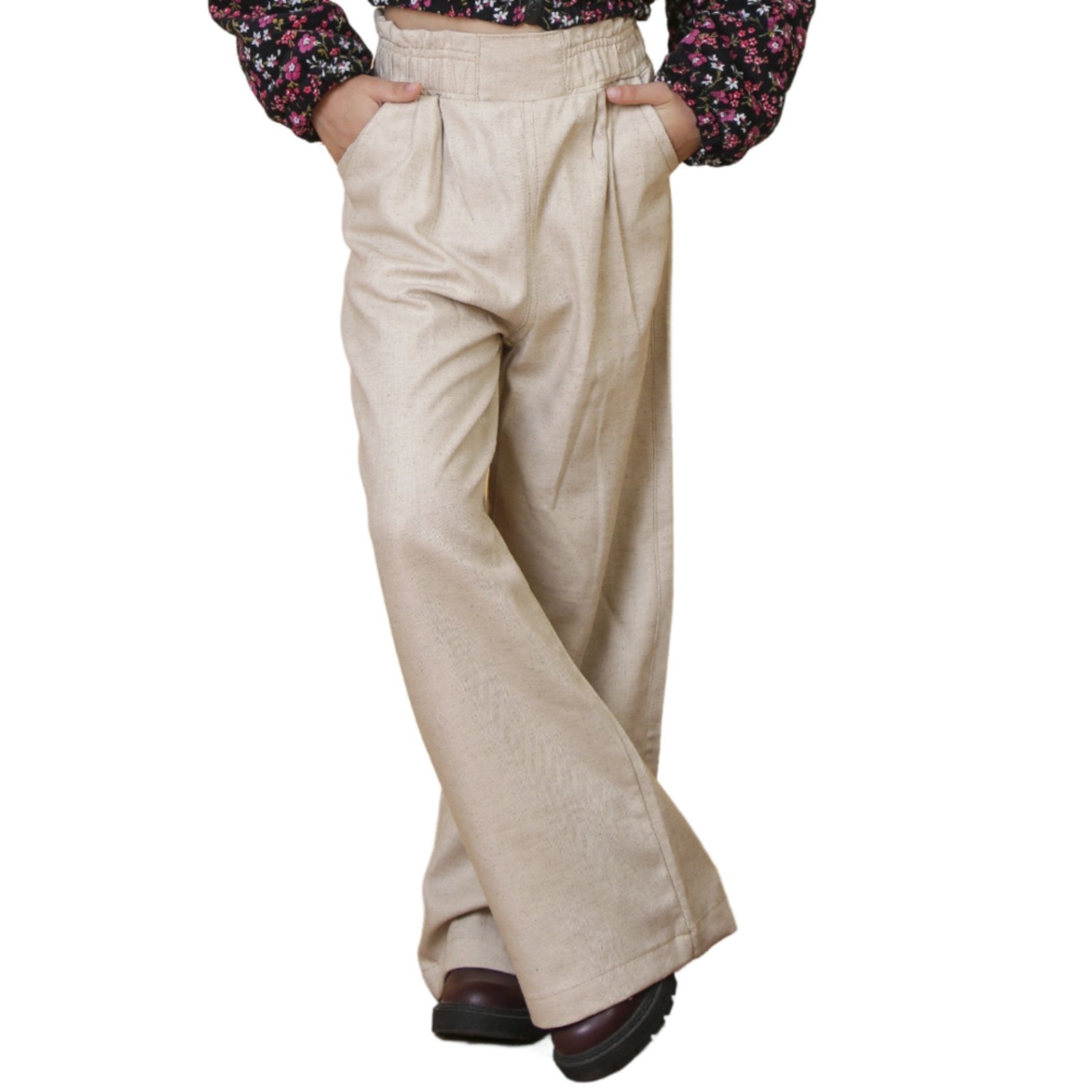 Infantil - Calça Juvenil Look Jeans Pantalona Bege