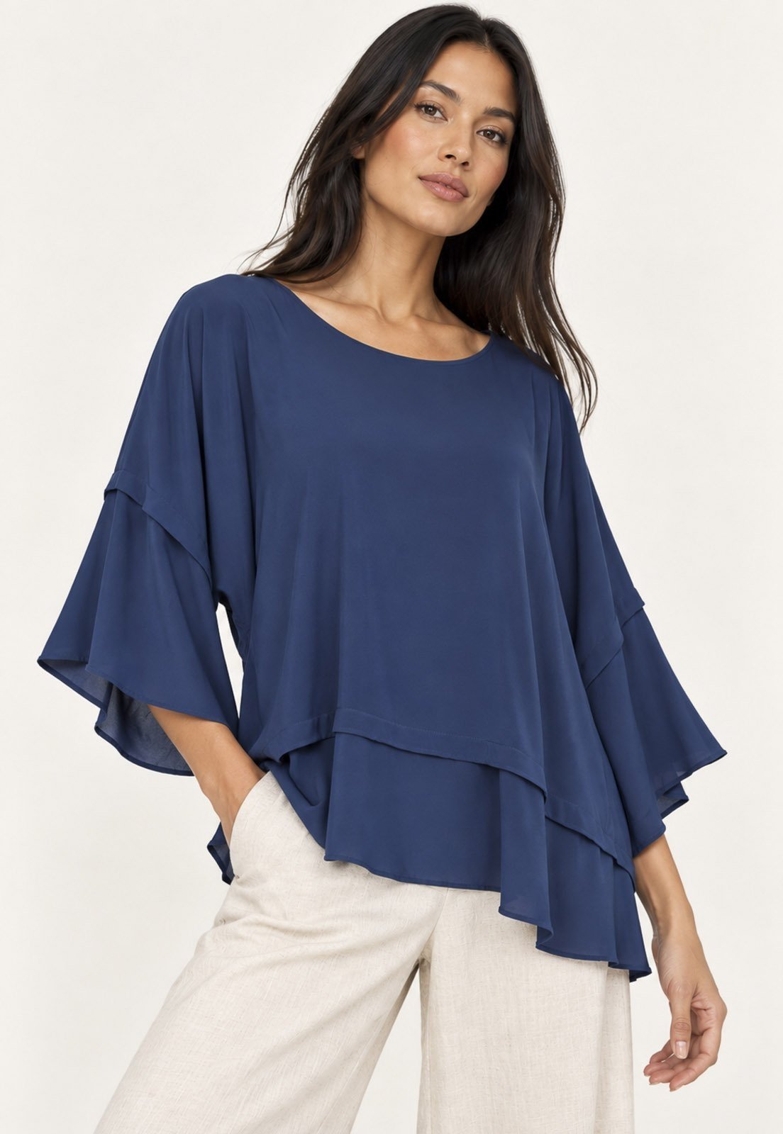 Blusa Amazonia Vital Ampla Cascata Azul Marinho