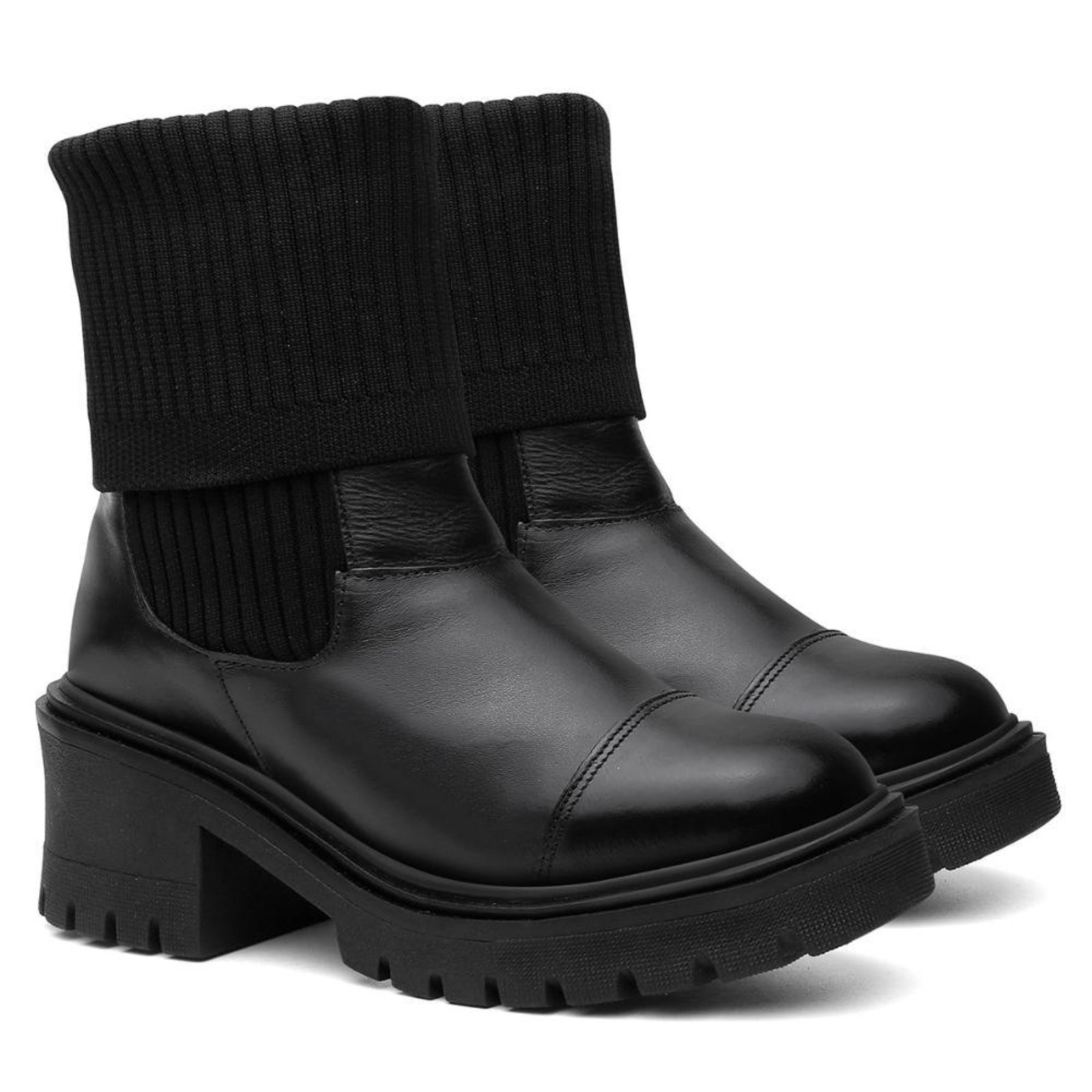 Bota Feminina Chelsea Couro Tratorada Meia Dobrável Conforto Branco 34