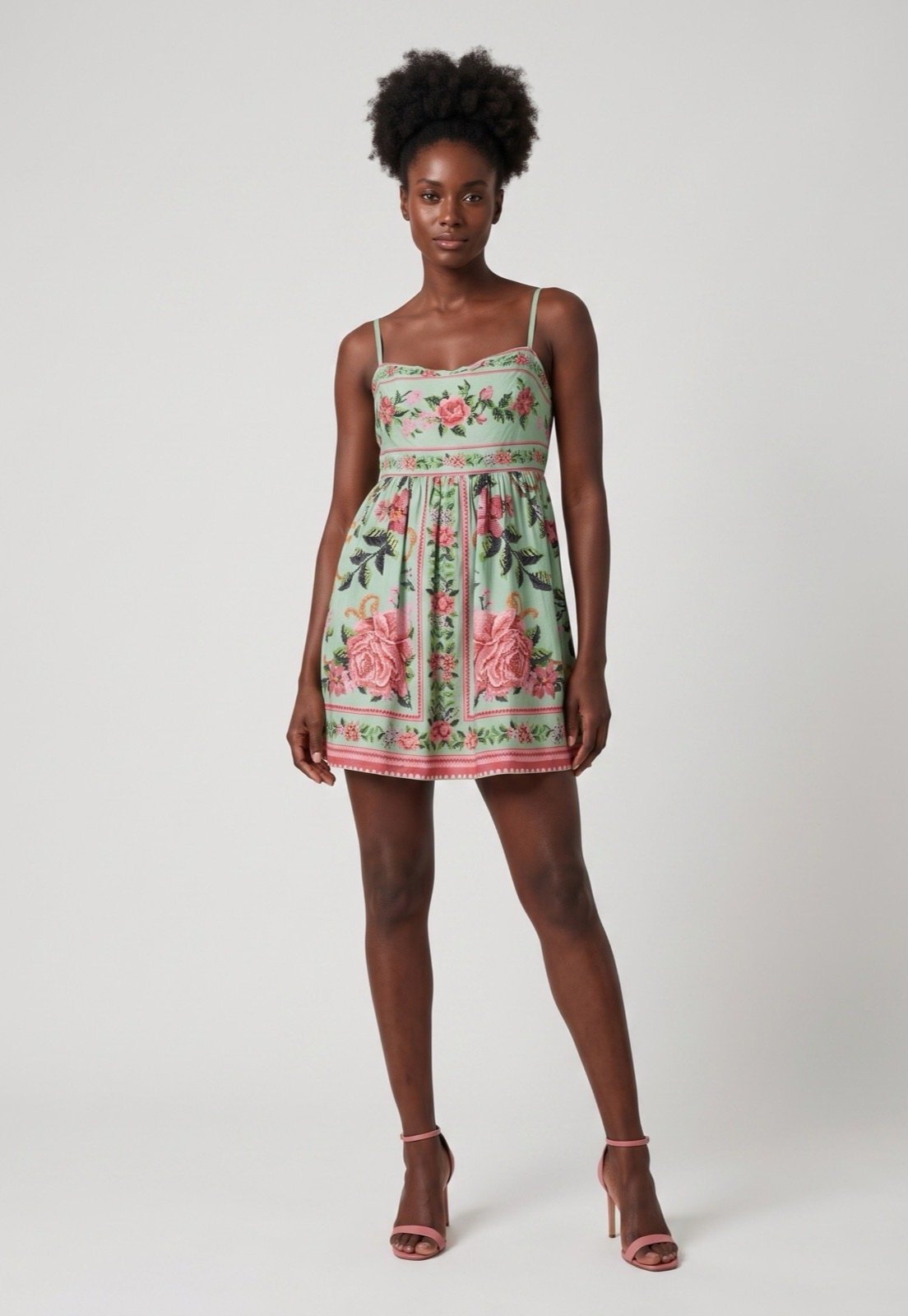 Vestido Feminino FARM Alças Finas Estampa Verde