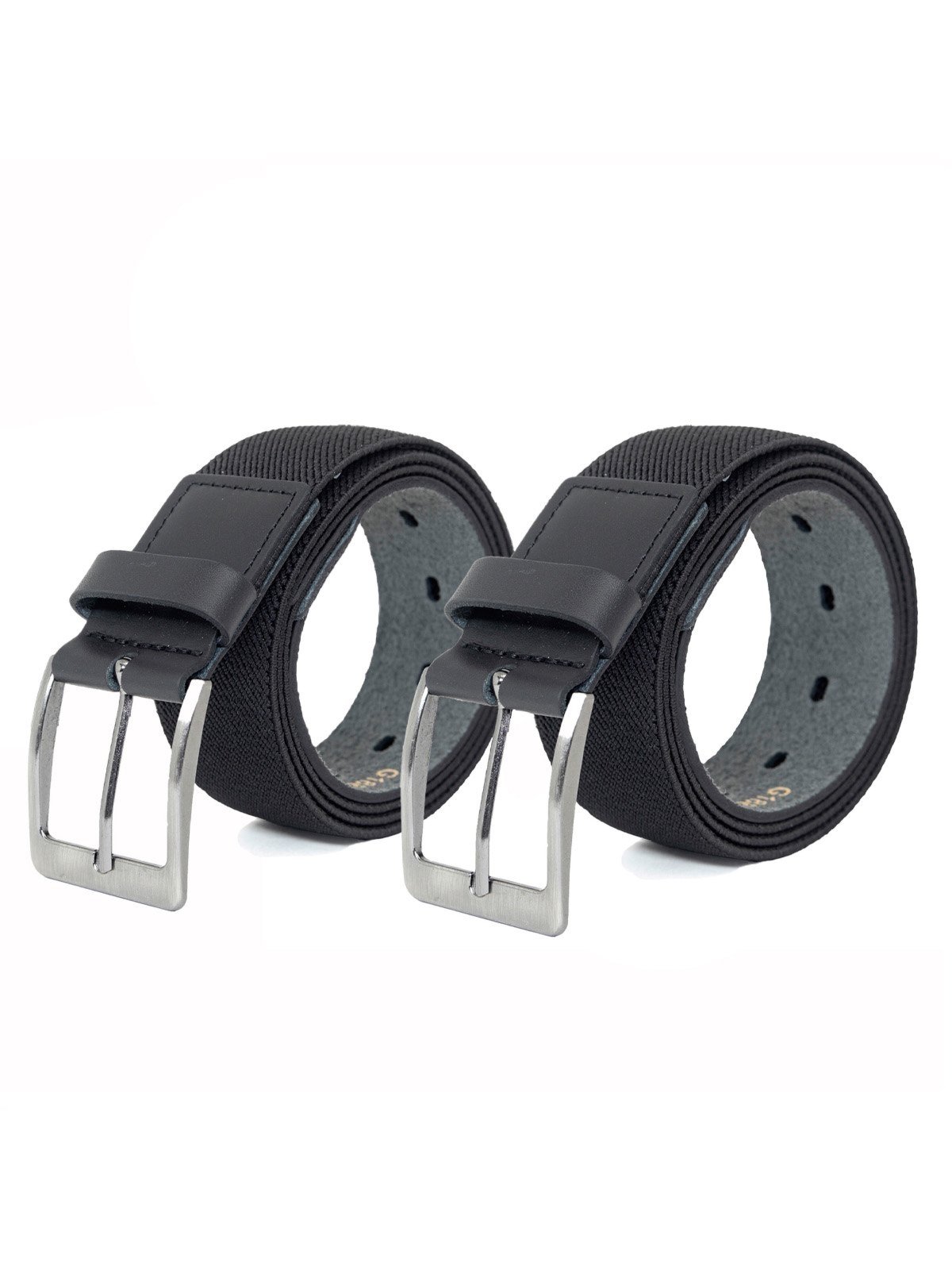 Kit 2 Cintos Masculino Fasolo Casual Elástico Couro Legítimo Preto+Preto