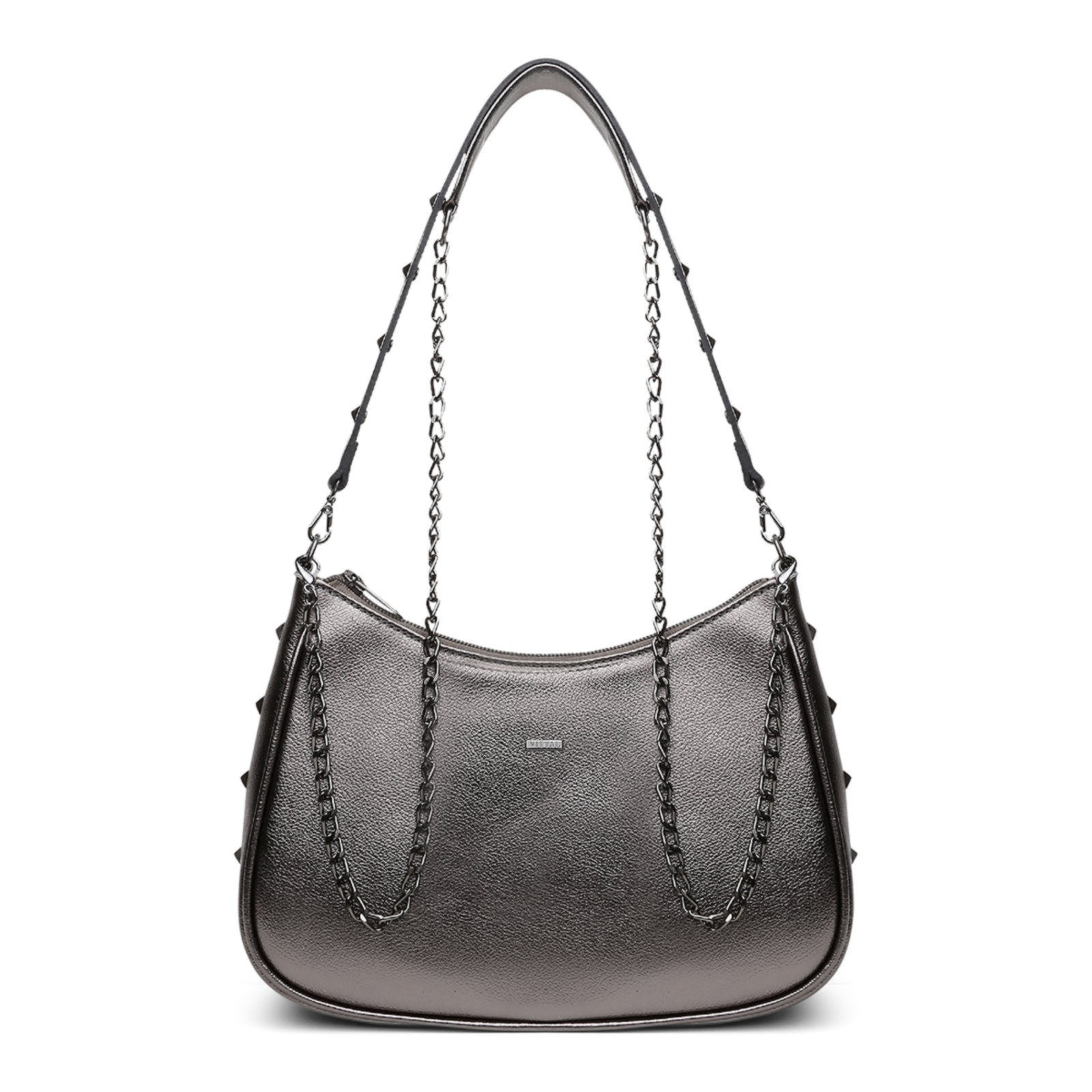 Bolsa Feminina Couro Yara com Sparkle e Alça Dupla Prateada