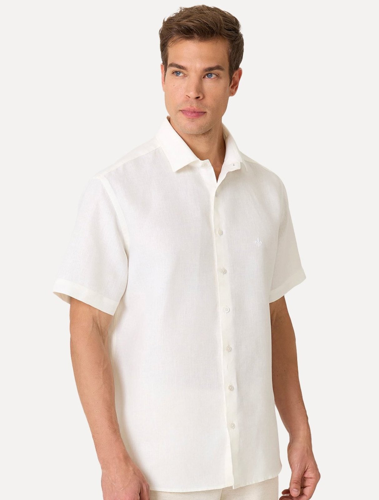 Camisa Dudalina Masculina Manga Curta Slim Fit Slub Cotton Flame Branca