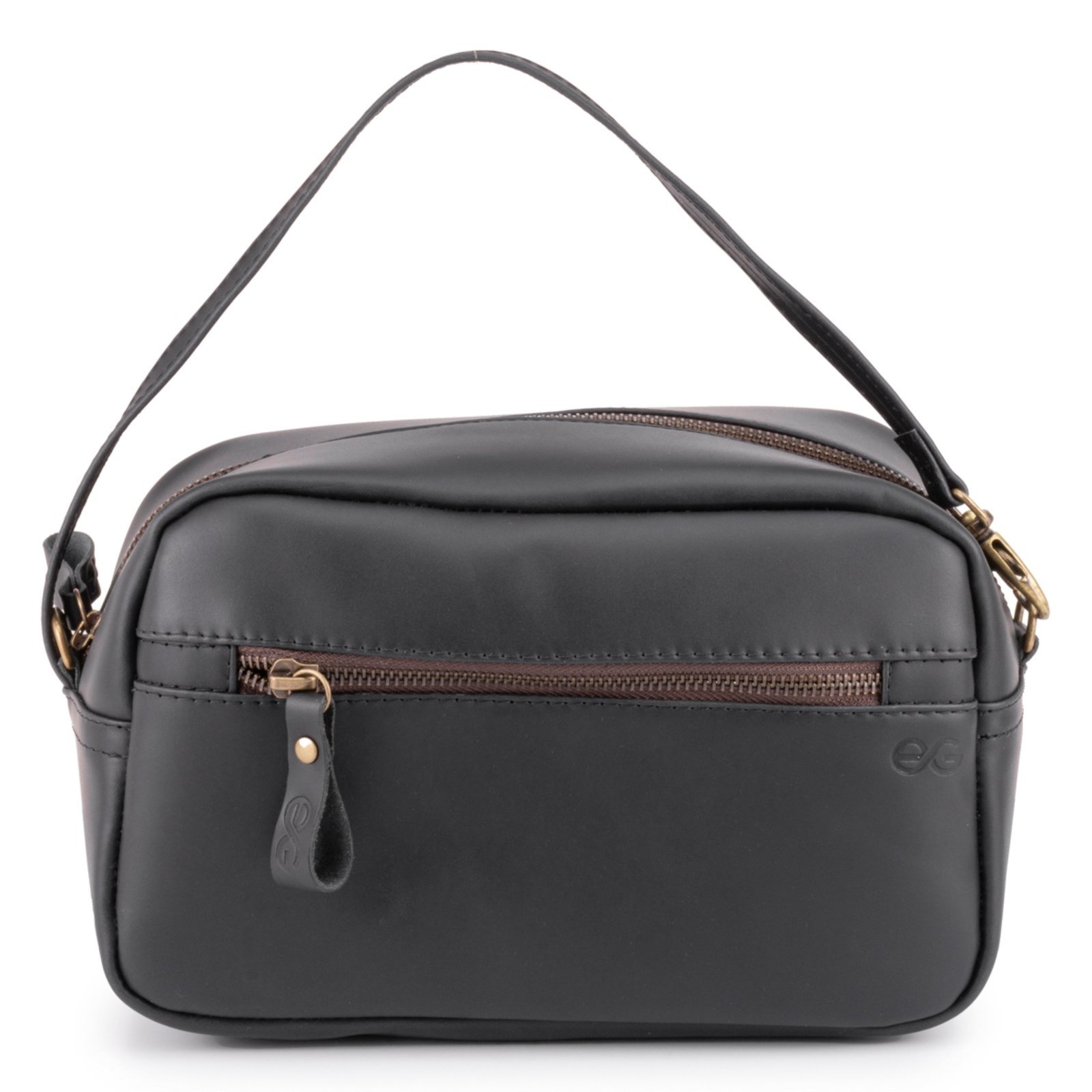 Necessaire Bolsa De Mão Couro Legitimo Porta Objetos C/alça Cor Brown Desenho Do Tecido Lisa preto