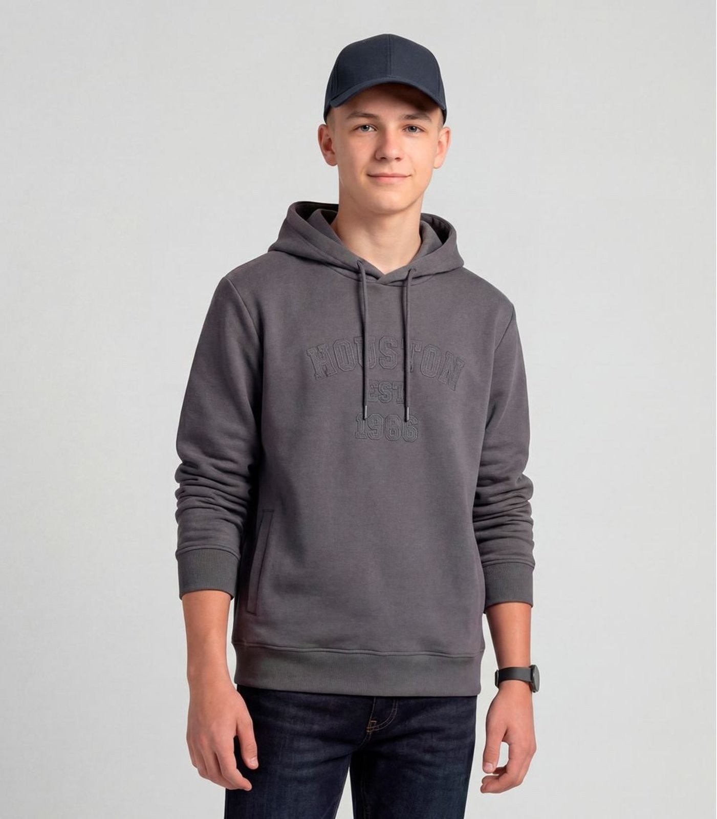 Infantil - Blusão Juvenil Piquet Com Capuz E Bordado Minty Cinza